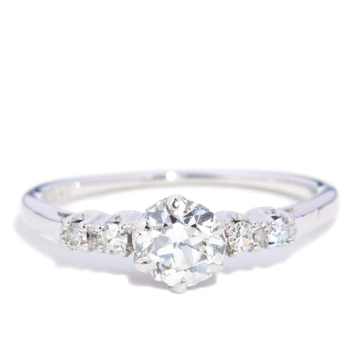 Stella 1950s Old Cut Diamond Five Stone Ring 14K White Gold