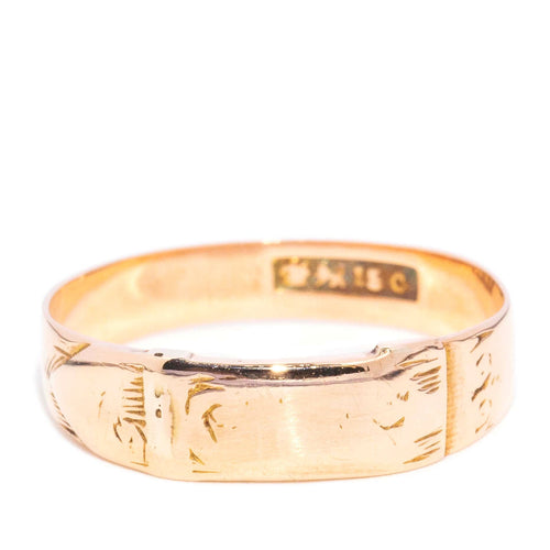 Stevie 1940s Hand Engraved Belt Buckle Ring 15K Yellow Gold