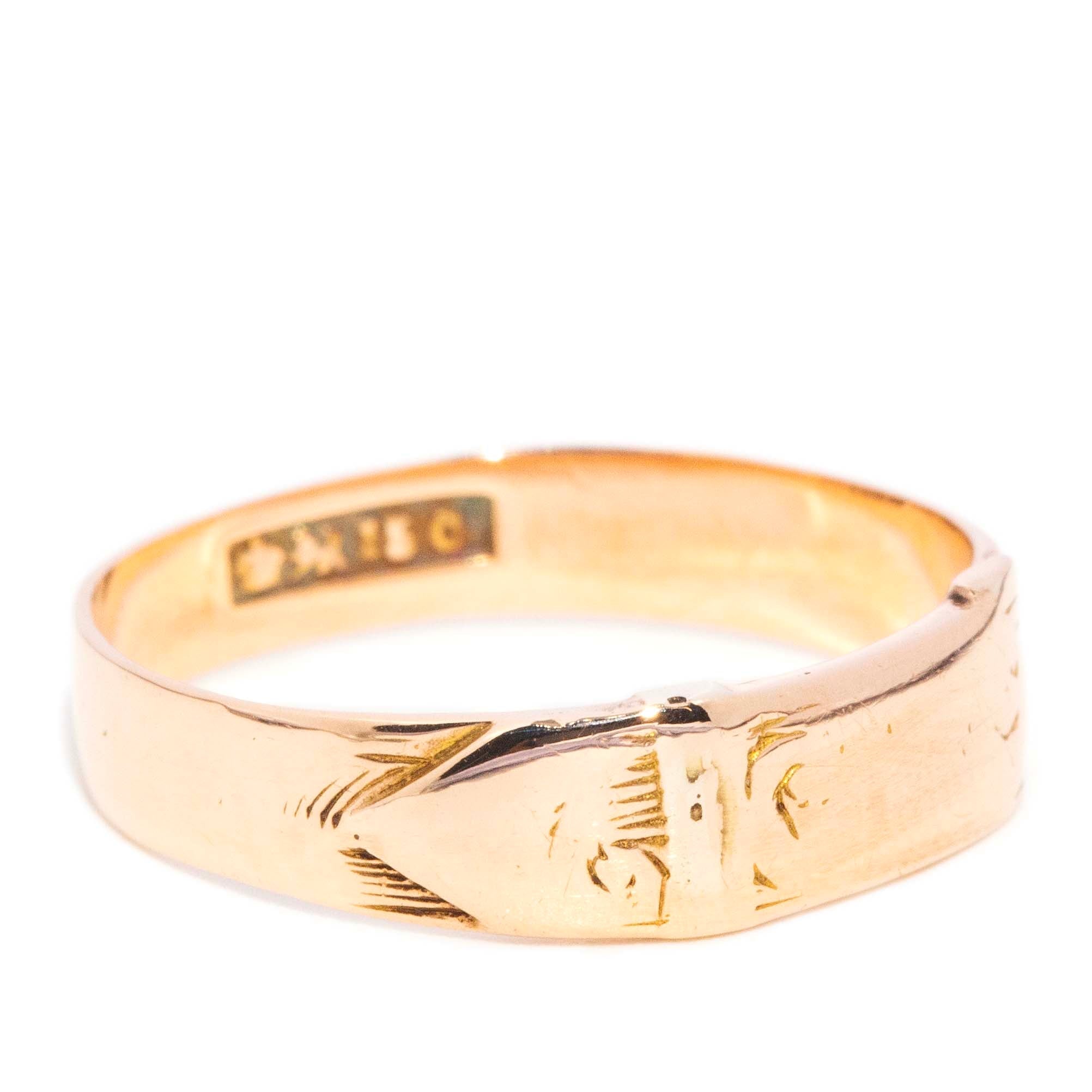 Stevie Vintage Hallmarked 1945 Engraved Belt Buckle Ring 15ct Yellow Gold Rings Imperial Jewellery 