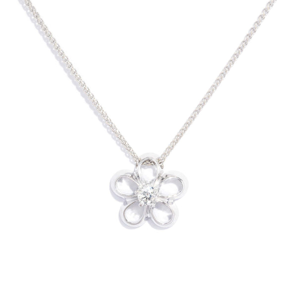 Contemporary Diamond Flower Pendant & Chain 18 Carat White Gold