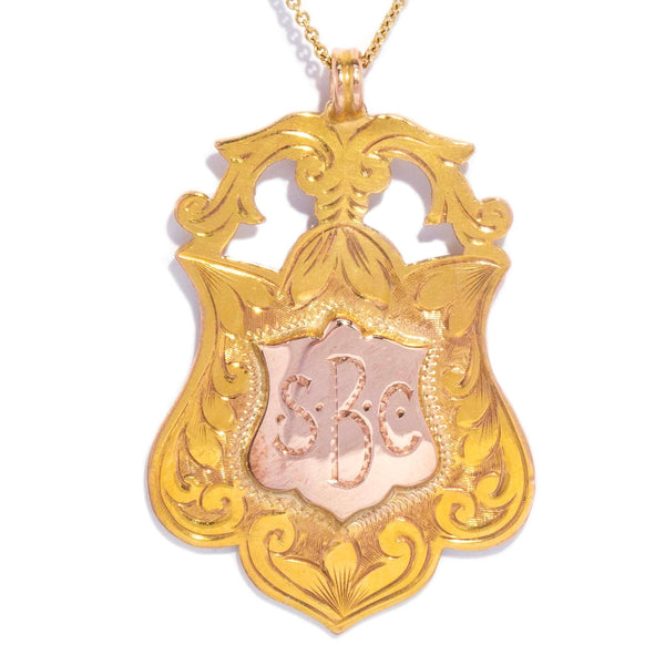Sweeney Vintage 1933 Engraved Medallion Award Shield Pendant 9ct Yellow Gold Pendants/Necklaces Imperial Jewellery 