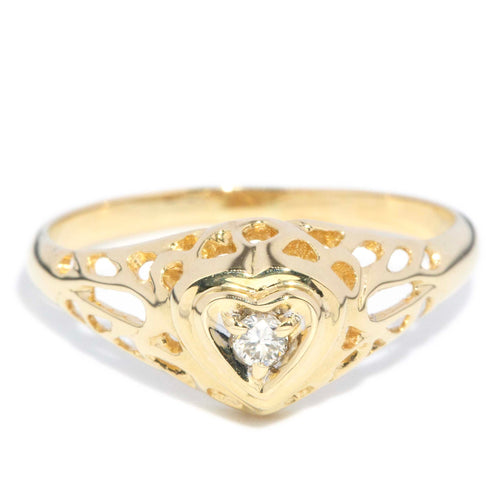 Sylvie 1970s Diamond Openwork Heart Ring 18K Yellow Gold