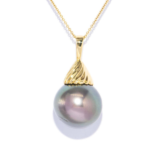 Talila 1980s Tahitian Pearl Swirl Pendant 18K Yellow Gold