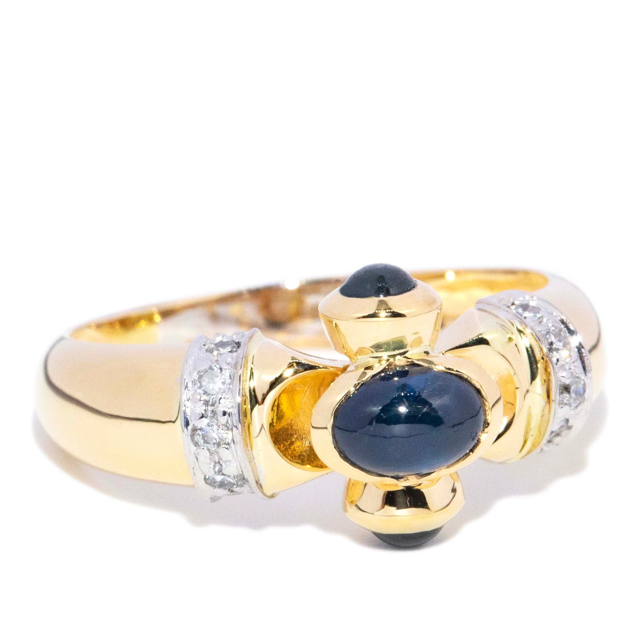 Tatiana 1980s Sapphire & Diamond Ring 18K Two Tone Gold Rings Anthology Jewellers 