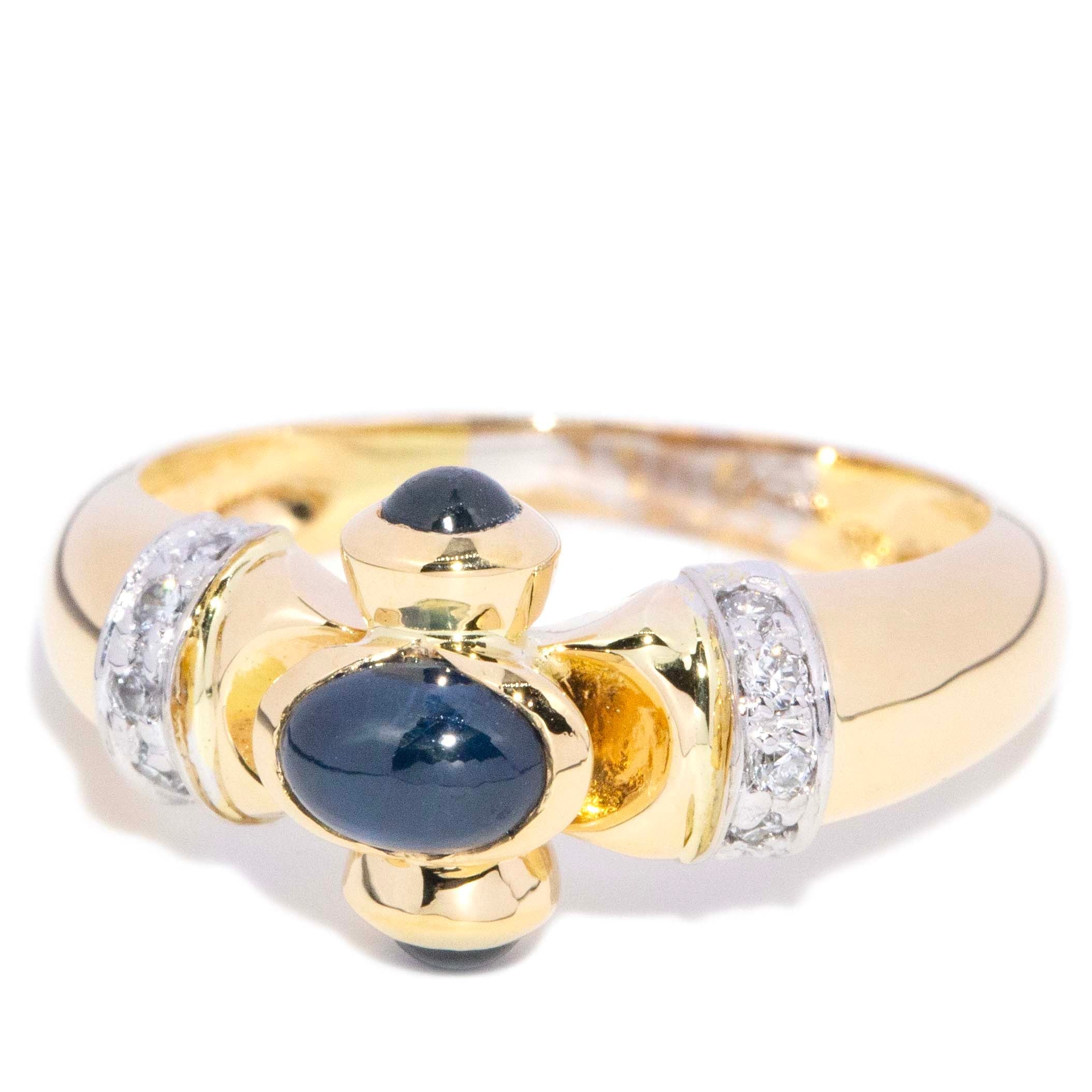 Tatiana 1980s Sapphire & Diamond Ring 18K Two Tone Gold Rings Anthology Jewellers 