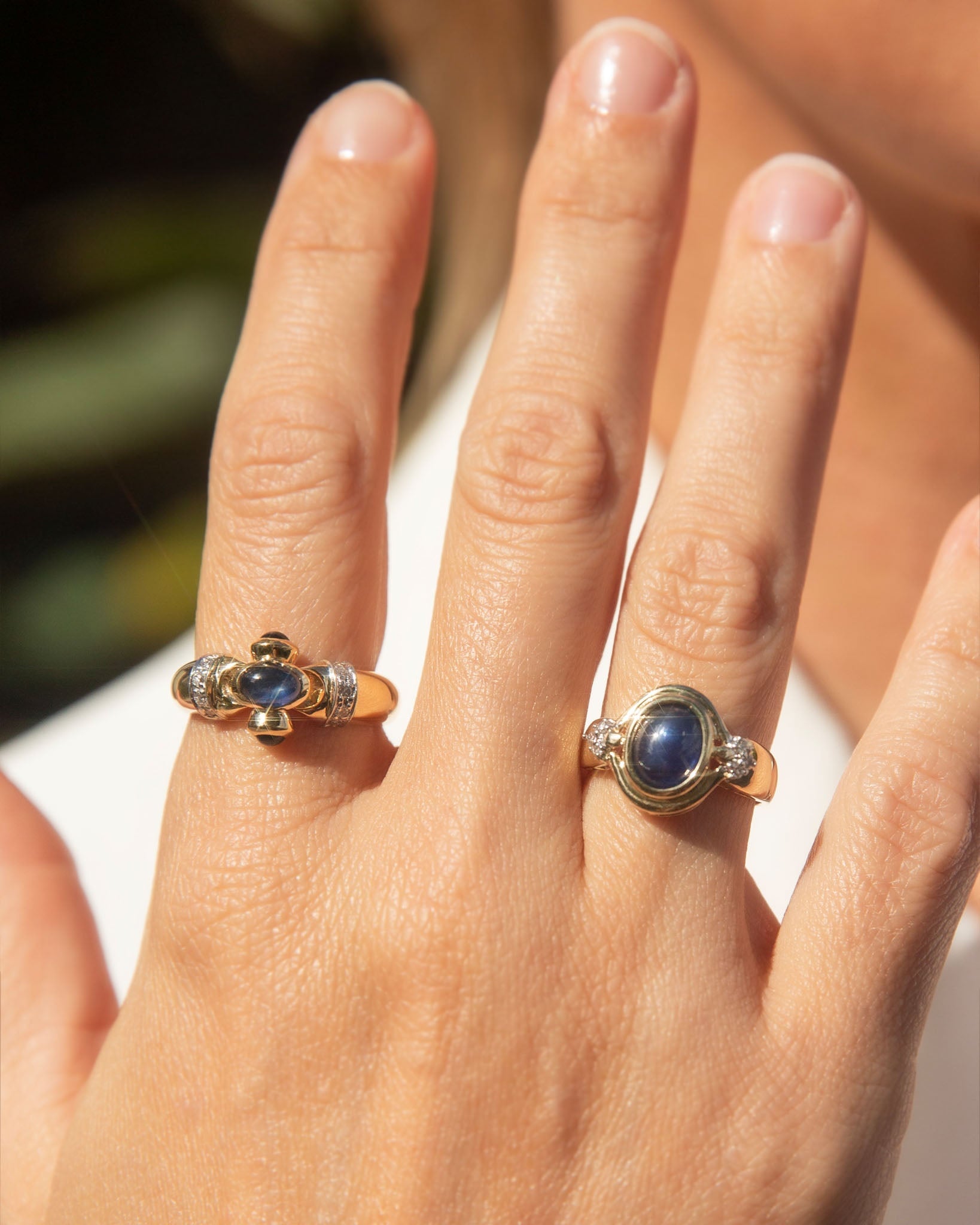 Tatiana 1980s Sapphire & Diamond Ring 18K Two Tone Gold Rings Anthology Jewellers 