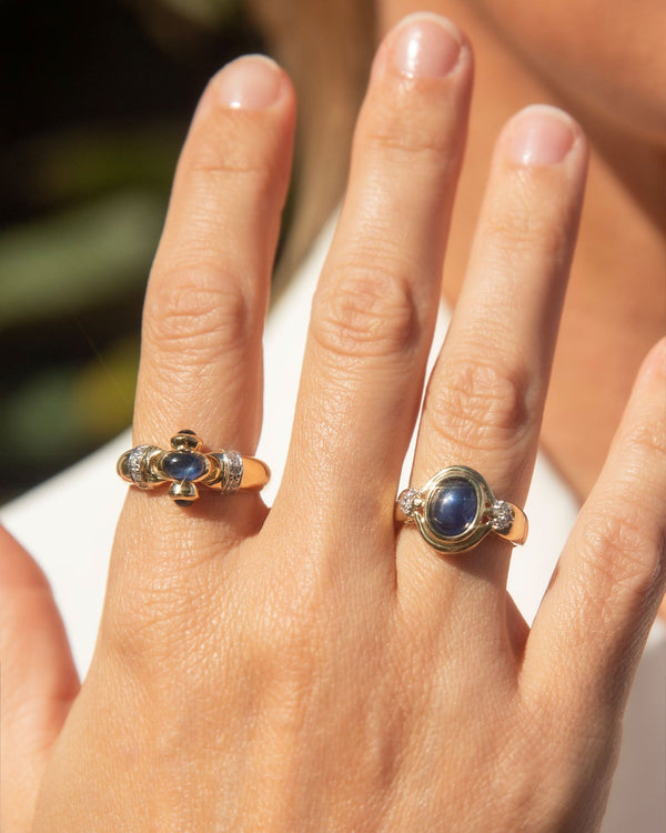 Tatiana 1980s Sapphire & Diamond Ring 18K Two Tone Gold Rings Anthology Jewellers 