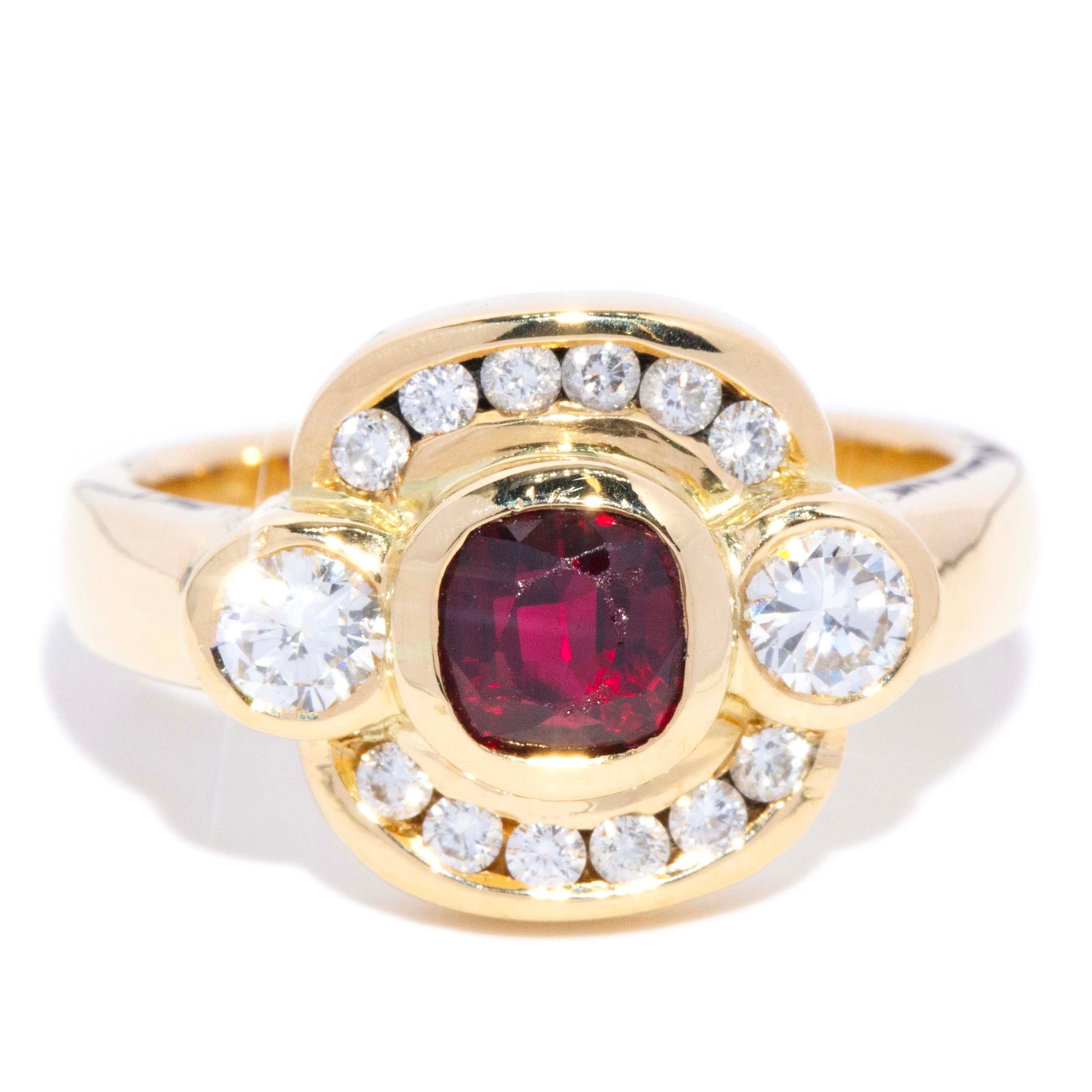 Teela 1980s Ruby & Diamond Dress Ring 18ct Gold Rings Imperial Jewellery 