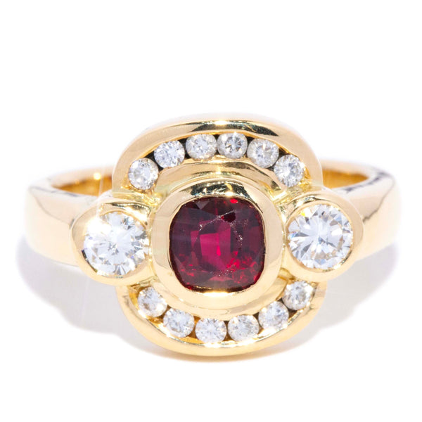 Teela 1980s Ruby & Diamond Dress Ring 18ct Gold Rings Imperial Jewellery 