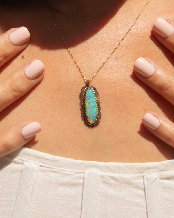 Thais Elongated Oval Boulder Opal Pendant 9ct Gold Pendants/Necklaces Imperial Jewellery 