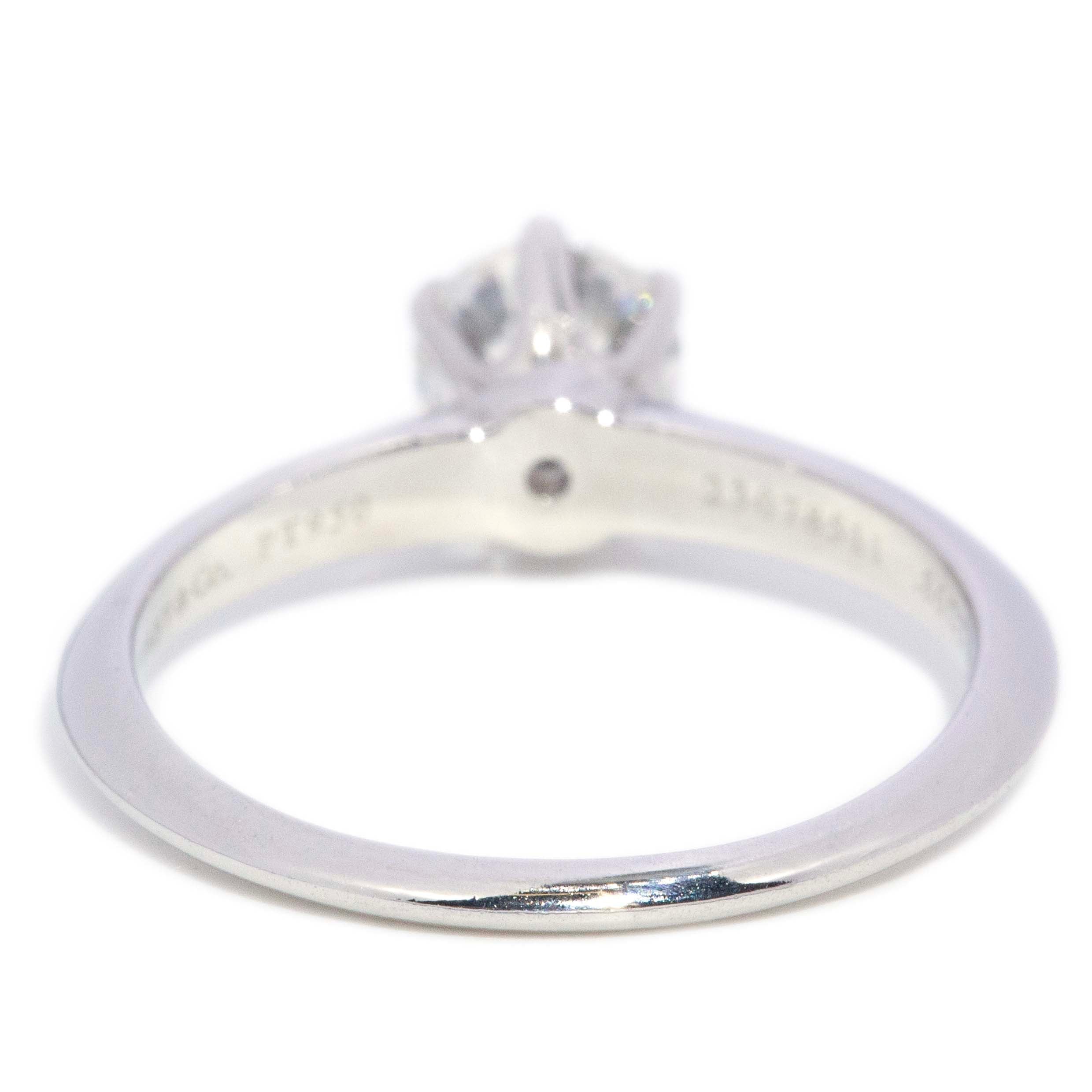 Tiffany & Co. 0.86ct Brilliant Cut Diamond Platinum Knife Edge Solitaire Ring Rings Imperial Jewellery 