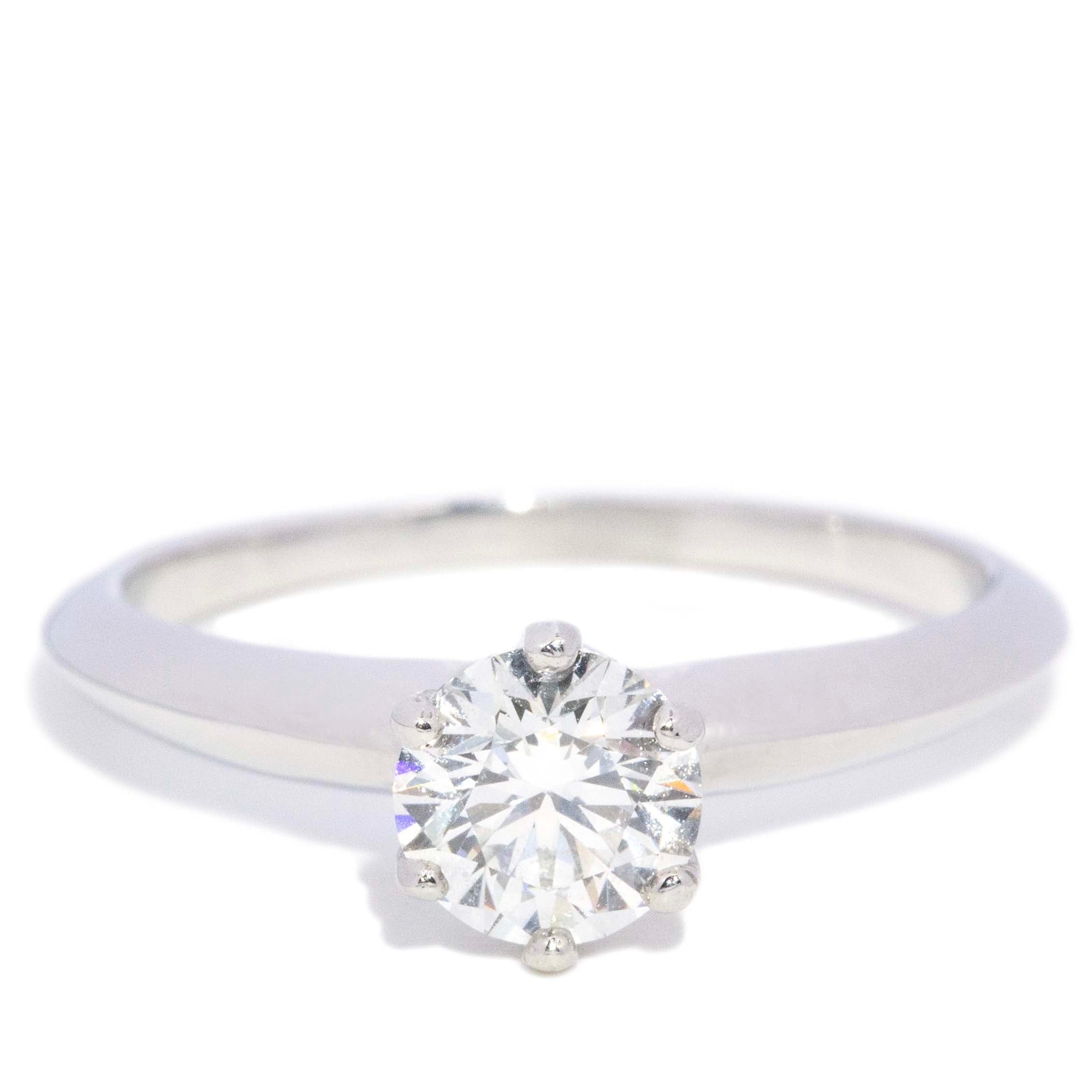 Tiffany & Co. 0.86ct Brilliant Cut Diamond Platinum Knife Edge Solitaire Ring Rings Imperial Jewellery 