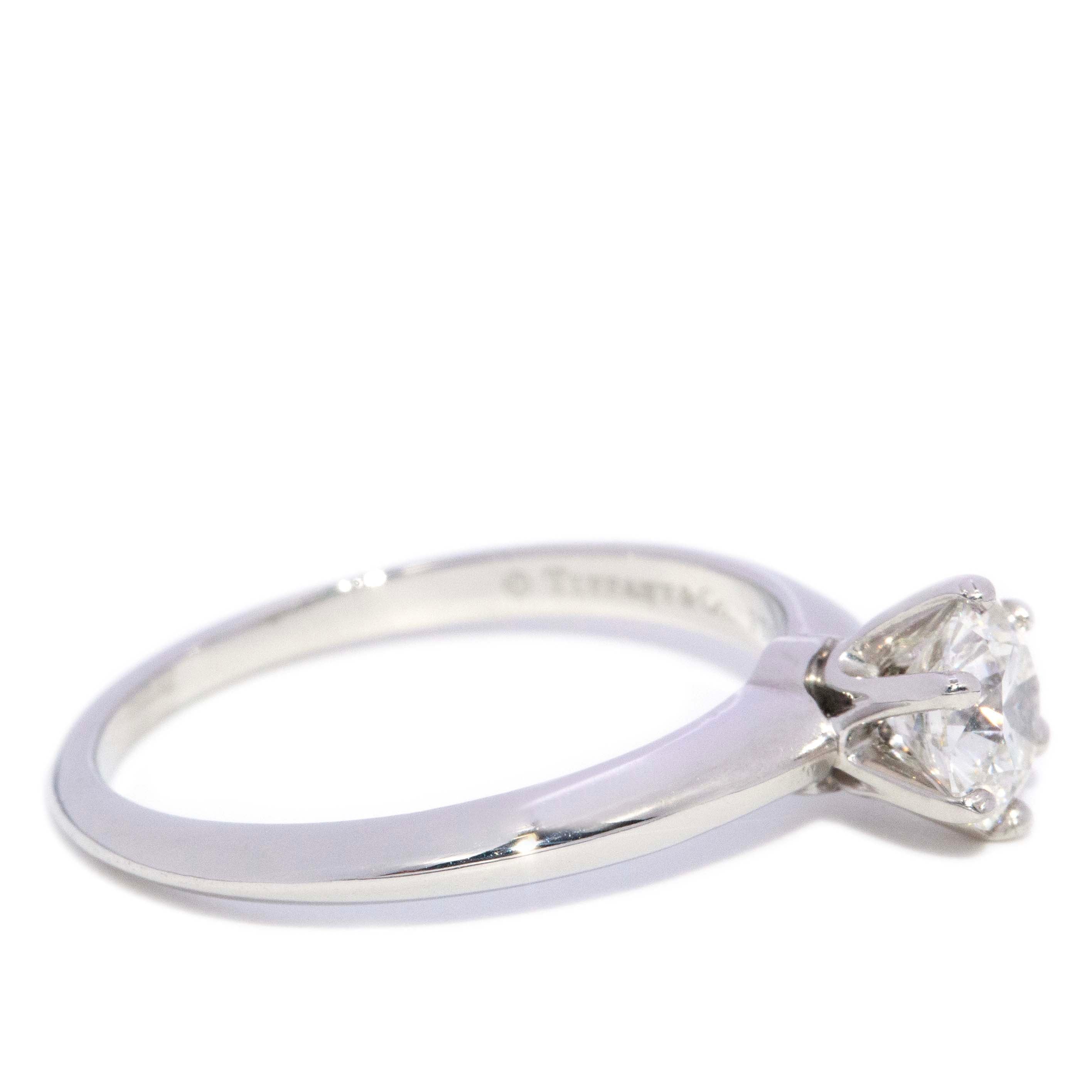 Tiffany & Co. 0.86ct Brilliant Cut Diamond Platinum Knife Edge Solitaire Ring Rings Imperial Jewellery 