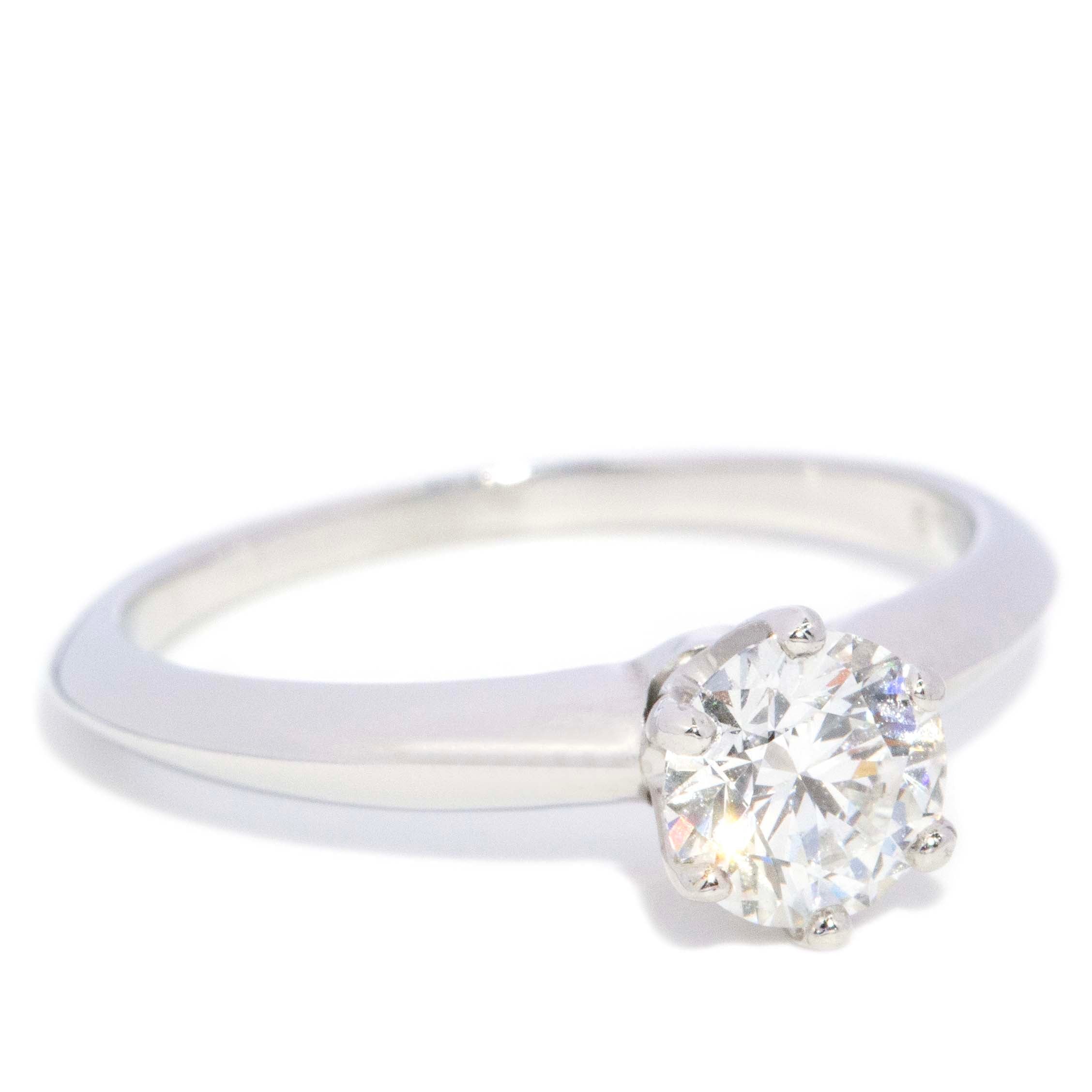Tiffany & Co. 0.86ct Brilliant Cut Diamond Platinum Knife Edge Solitaire Ring Rings Imperial Jewellery 