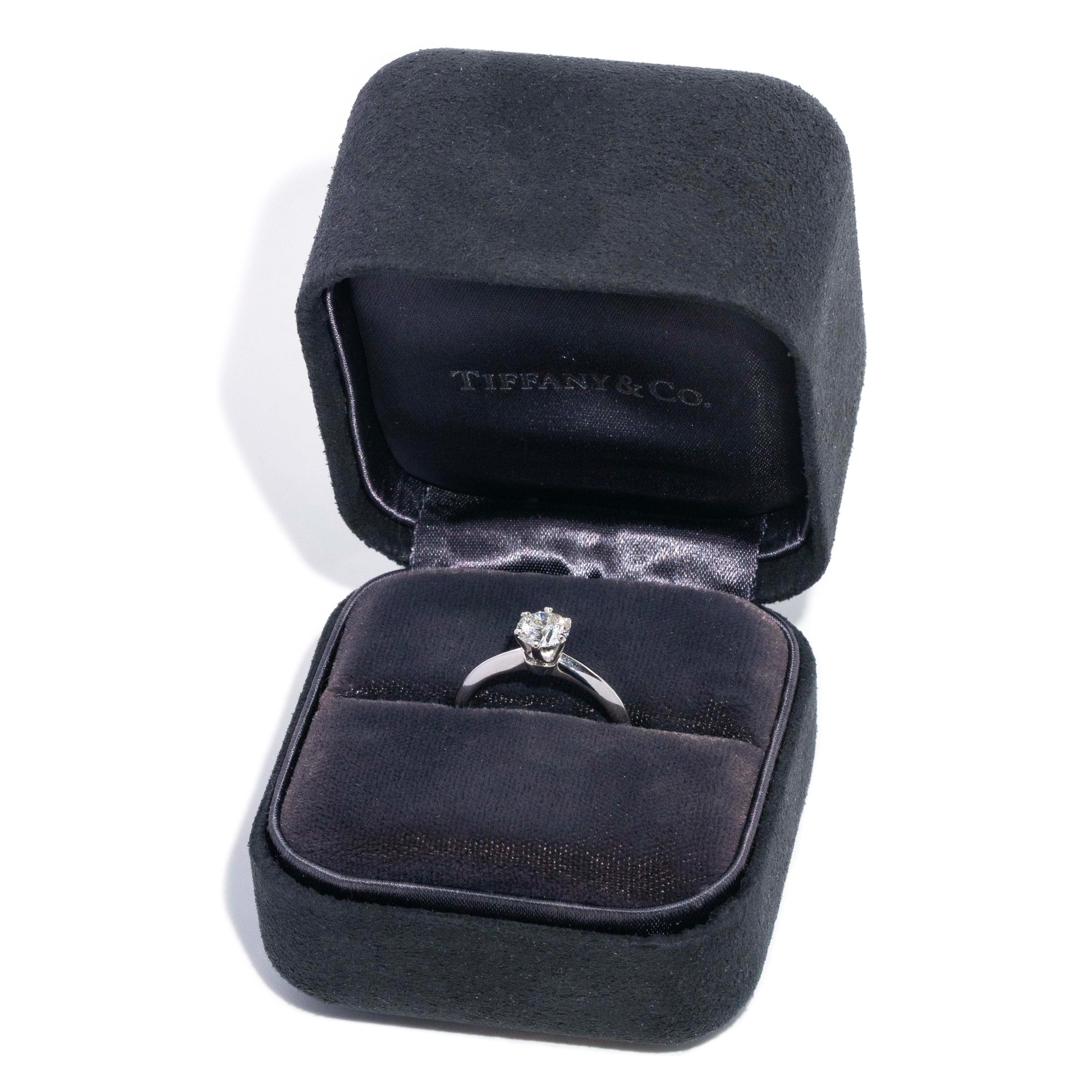 Tiffany & Co. 0.86ct Brilliant Cut Diamond Platinum Knife Edge Solitaire Ring Rings Imperial Jewellery 
