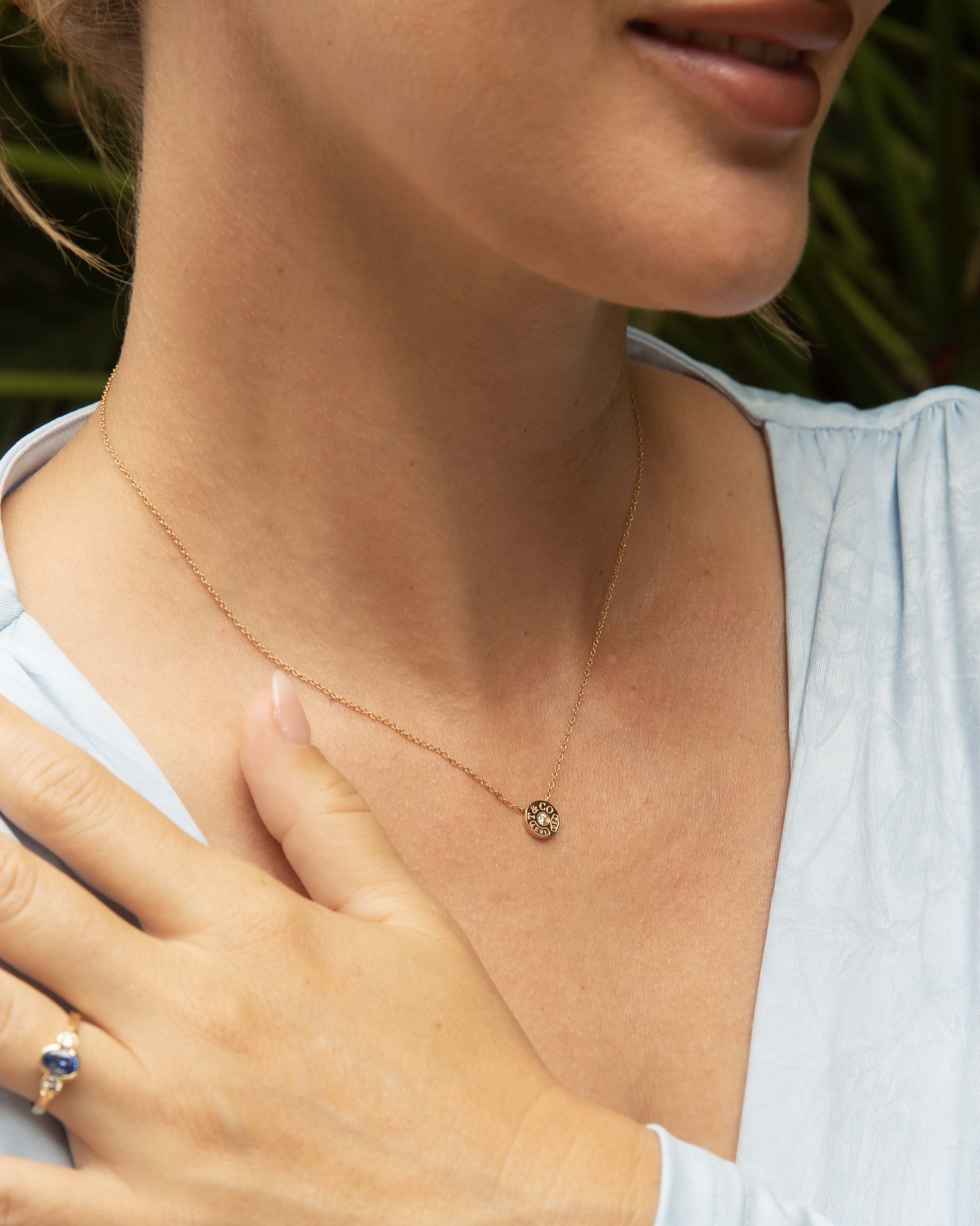 Tiffany & Co. Solitaire Diamond Circle Tag Pendant Necklace 18ct Rose Gold Pendants/Necklaces Imperial Jewellery 