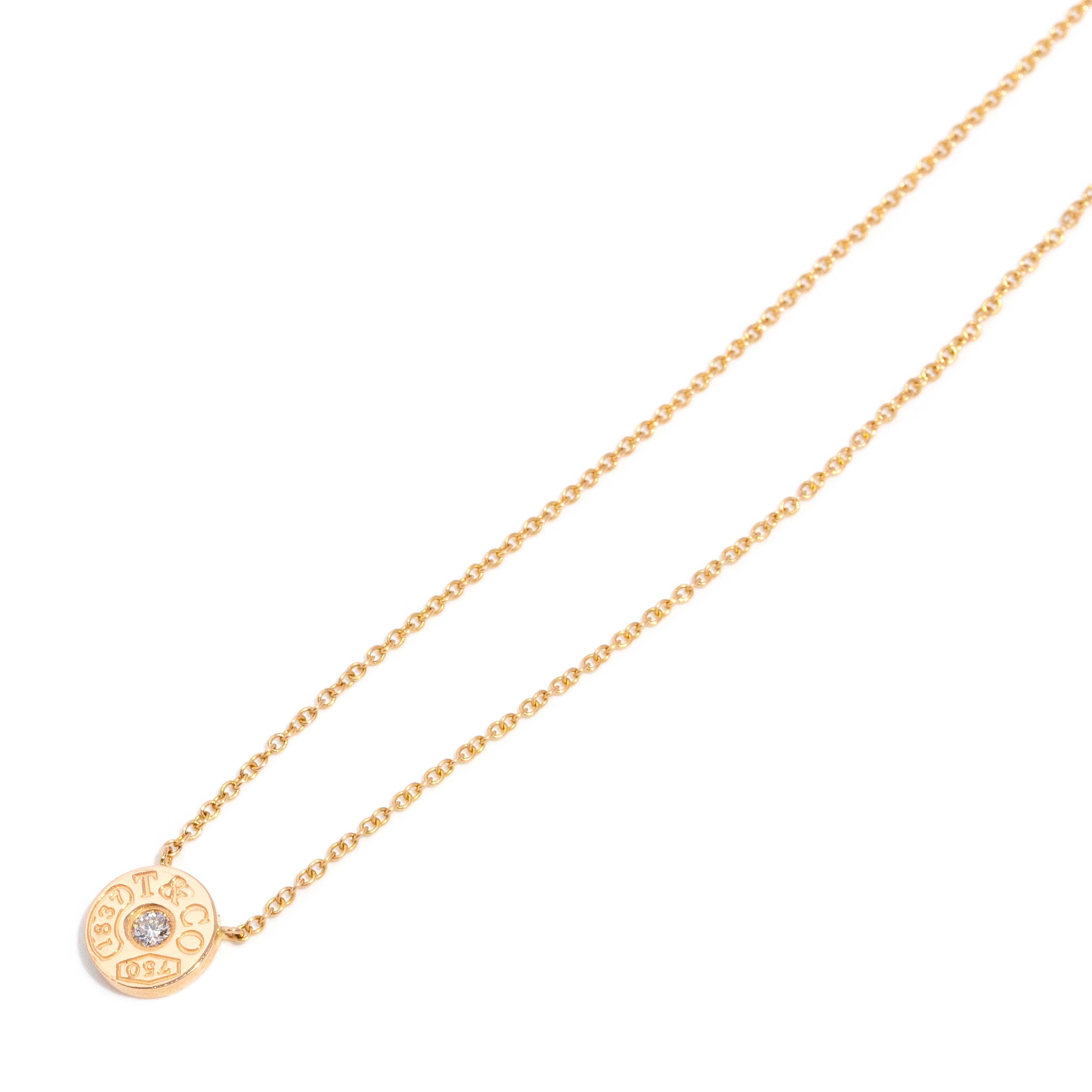 Tiffany & Co. Solitaire Diamond Circle Tag Pendant Necklace 18ct Rose Gold Pendants/Necklaces Imperial Jewellery 
