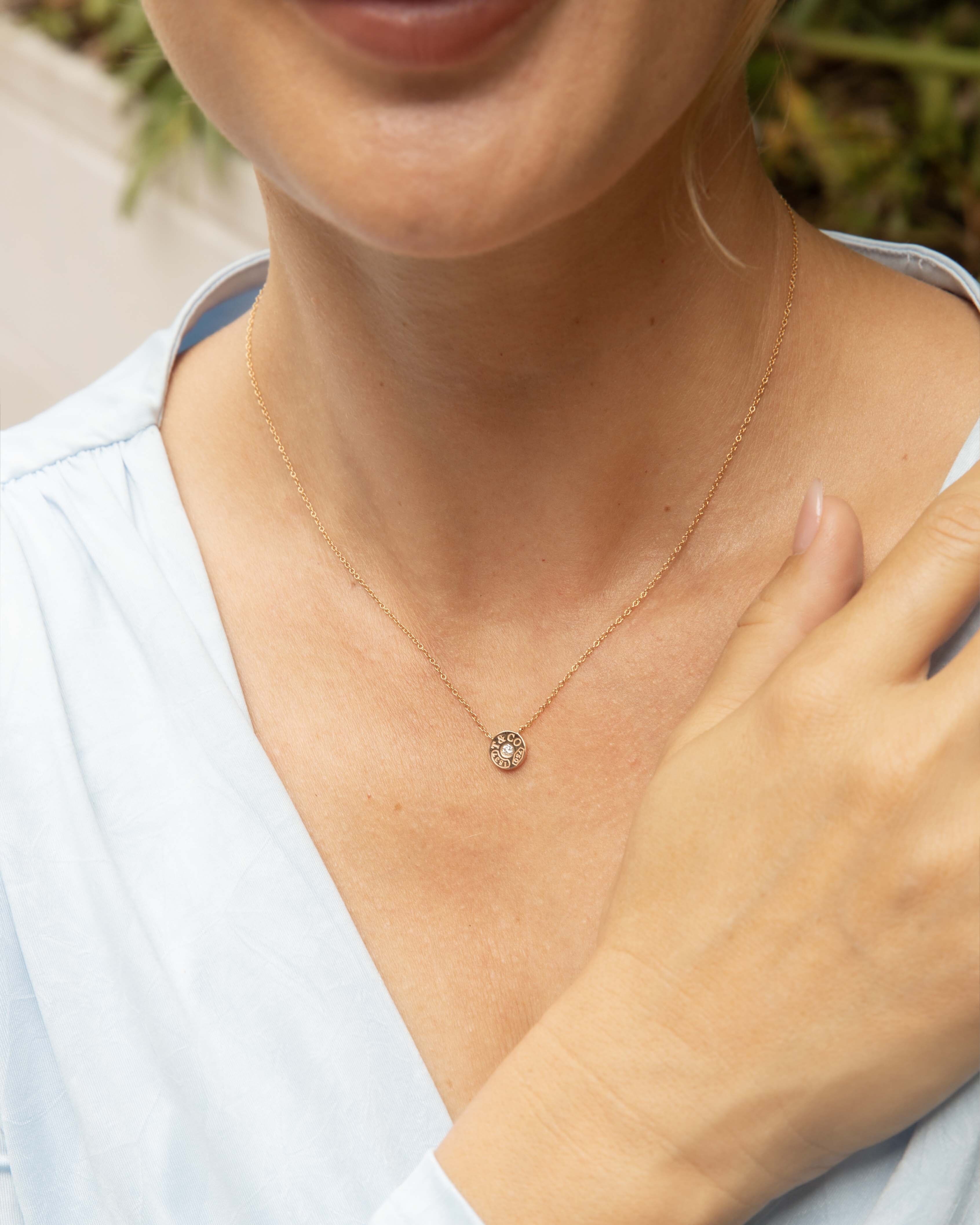 Tiffany & Co. Solitaire Diamond Circle Tag Pendant Necklace 18ct Rose Gold Pendants/Necklaces Imperial Jewellery 