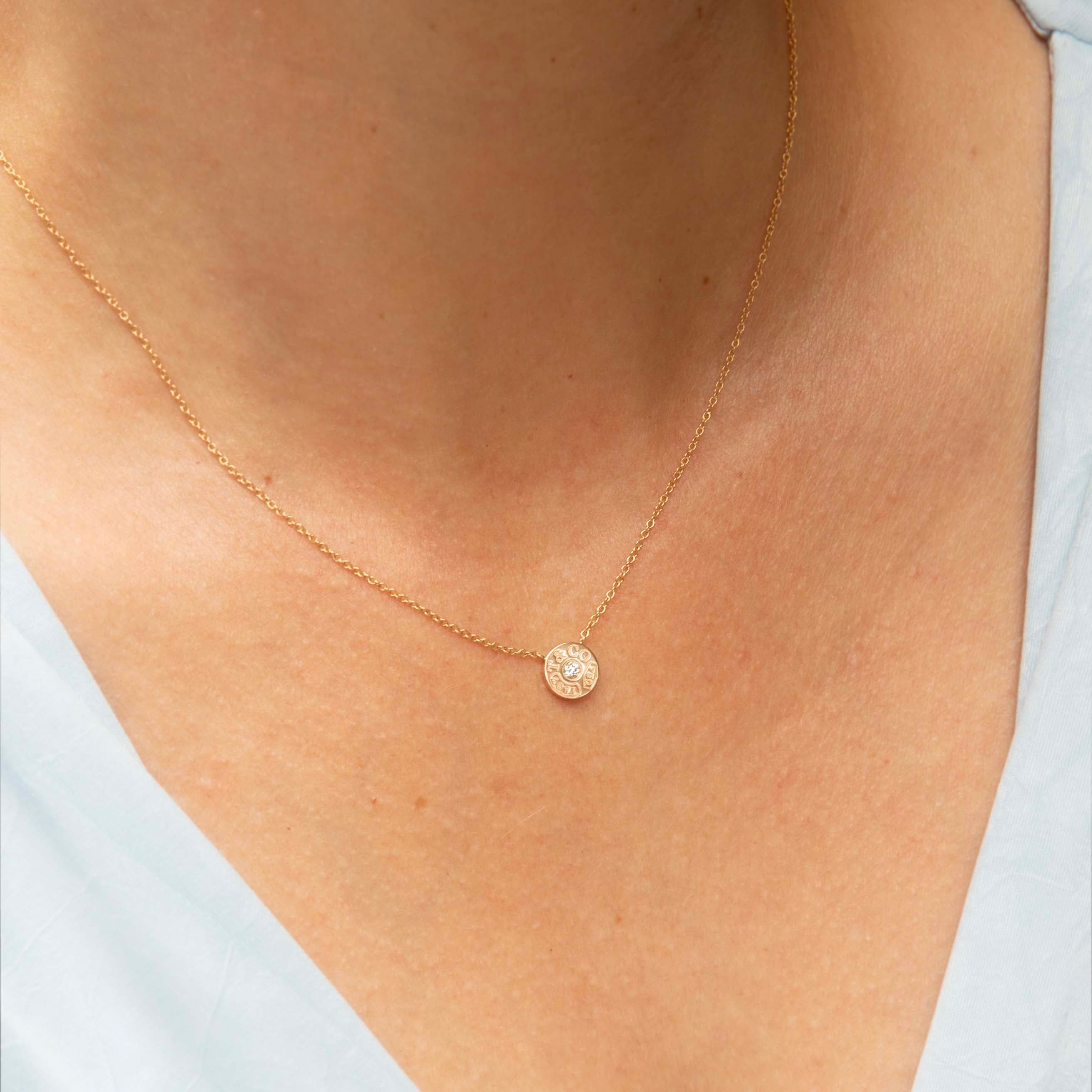 Tiffany & Co. Solitaire Diamond Circle Tag Pendant Necklace 18ct Rose Gold Pendants/Necklaces Imperial Jewellery 