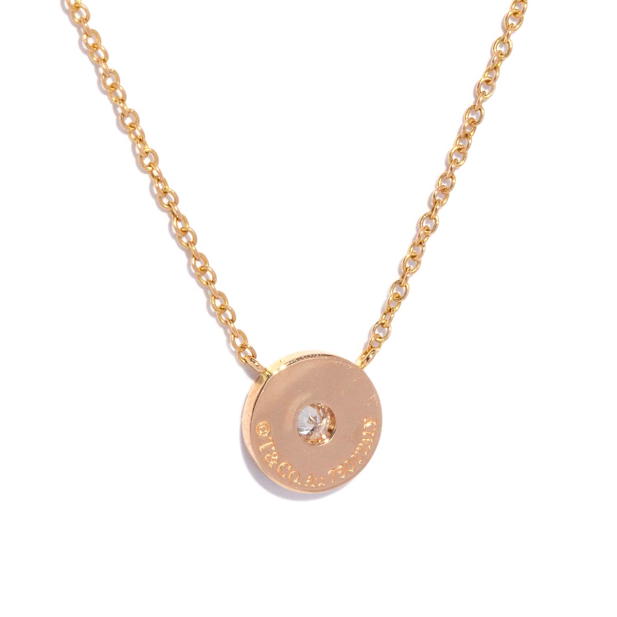 Tiffany & Co. Solitaire Diamond Circle Tag Pendant Necklace 18ct Rose Gold Pendants/Necklaces Imperial Jewellery 