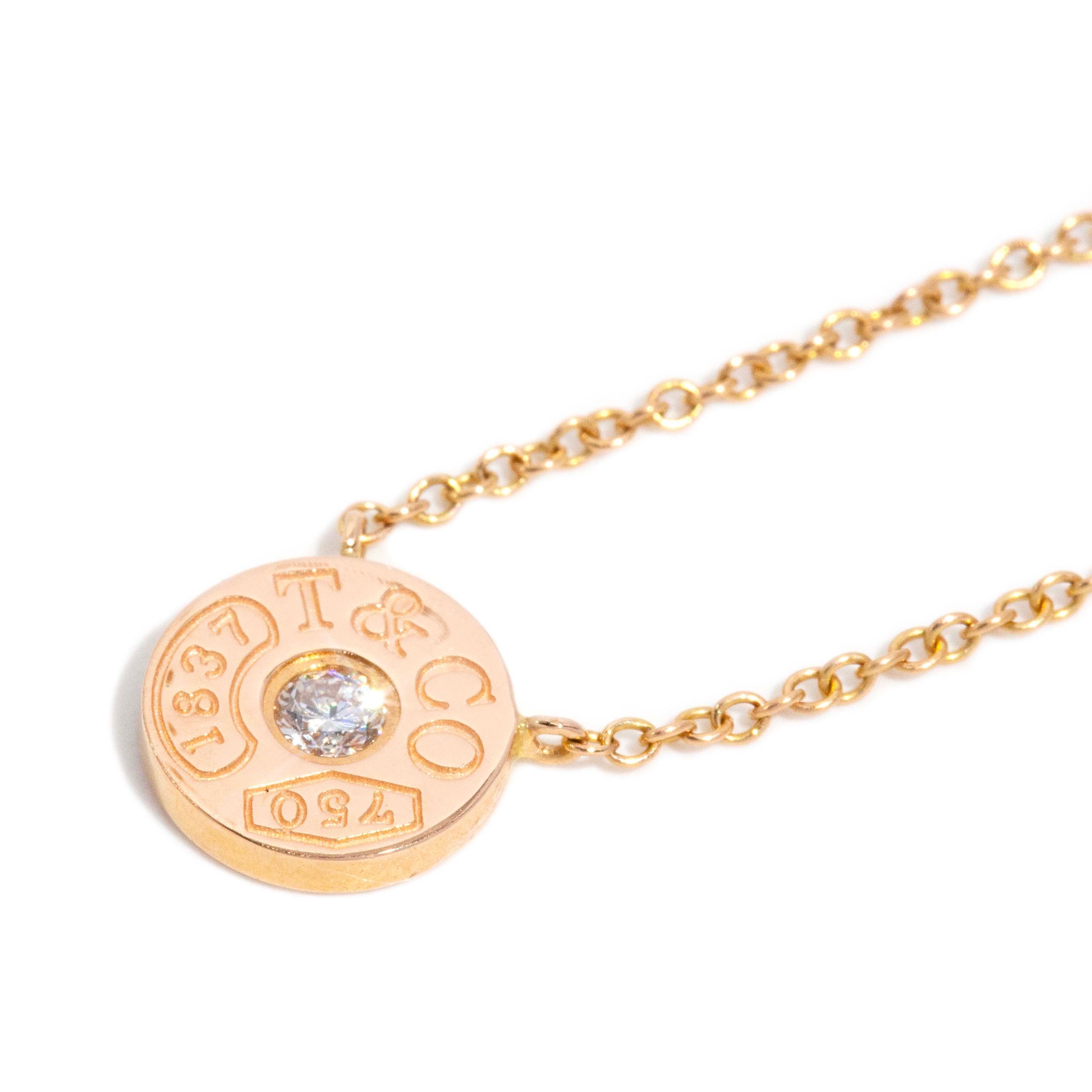 Tiffany & Co. Solitaire Diamond Circle Tag Pendant Necklace 18ct Rose Gold Pendants/Necklaces Imperial Jewellery 