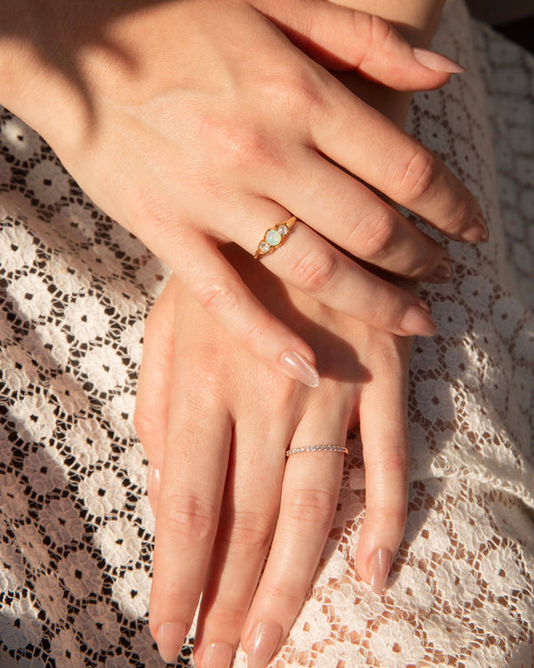 Tilly 1940s Opal & Old Cut Diamond Ring 18ct Gold Imperial Jewellery 