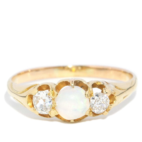 Tilly 1940s Opal Diamond Trilogy Ring 18K Yellow Gold