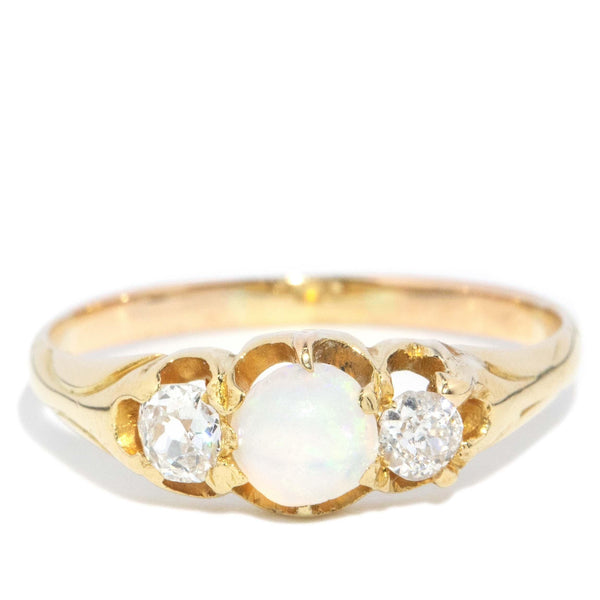 Vintage Circa 1940s Opal & Diamond Ring 18 Carat Gold