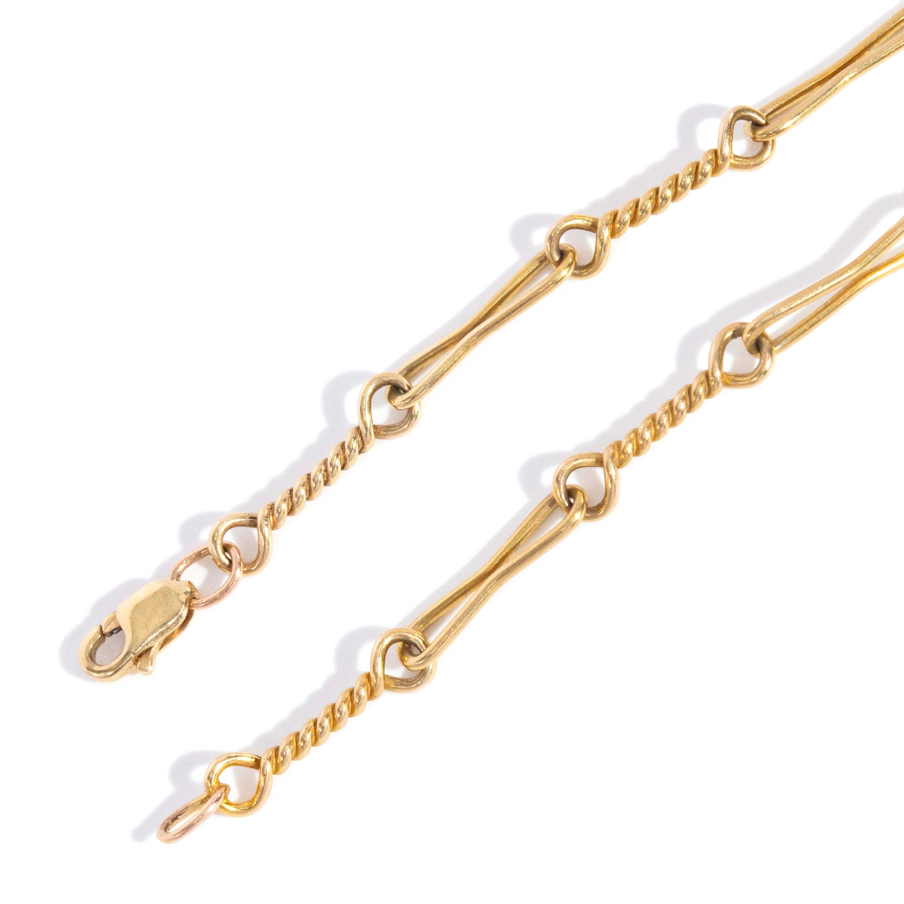 Trove Contemporary Figaro Twist Link Fob Chain 9ct Yellow Gold 43cm Long Pendants/Necklaces Imperial Jewellery 