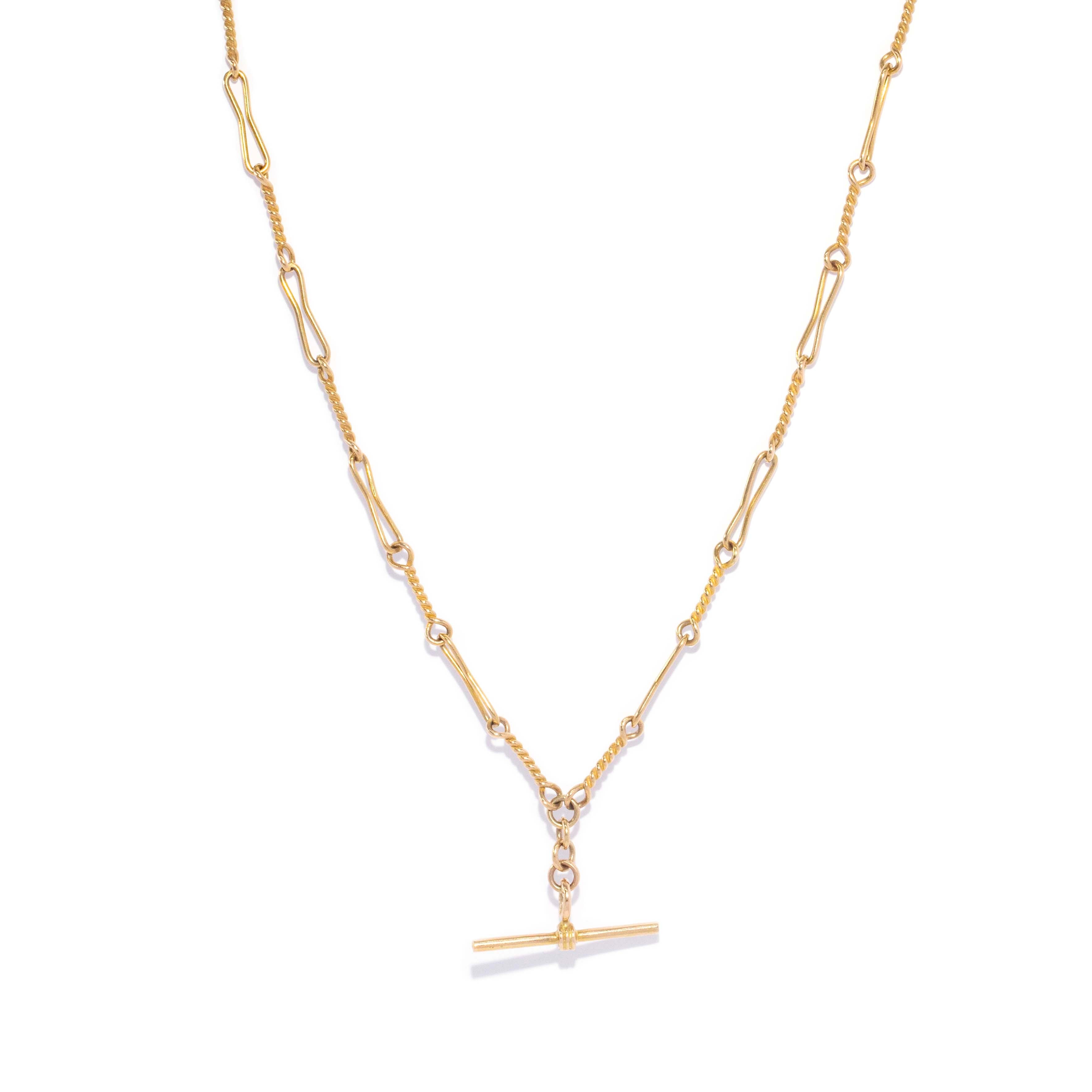 Trove Contemporary Figaro Twist Link Fob Chain 9ct Yellow Gold 43cm Long Pendants/Necklaces Imperial Jewellery 