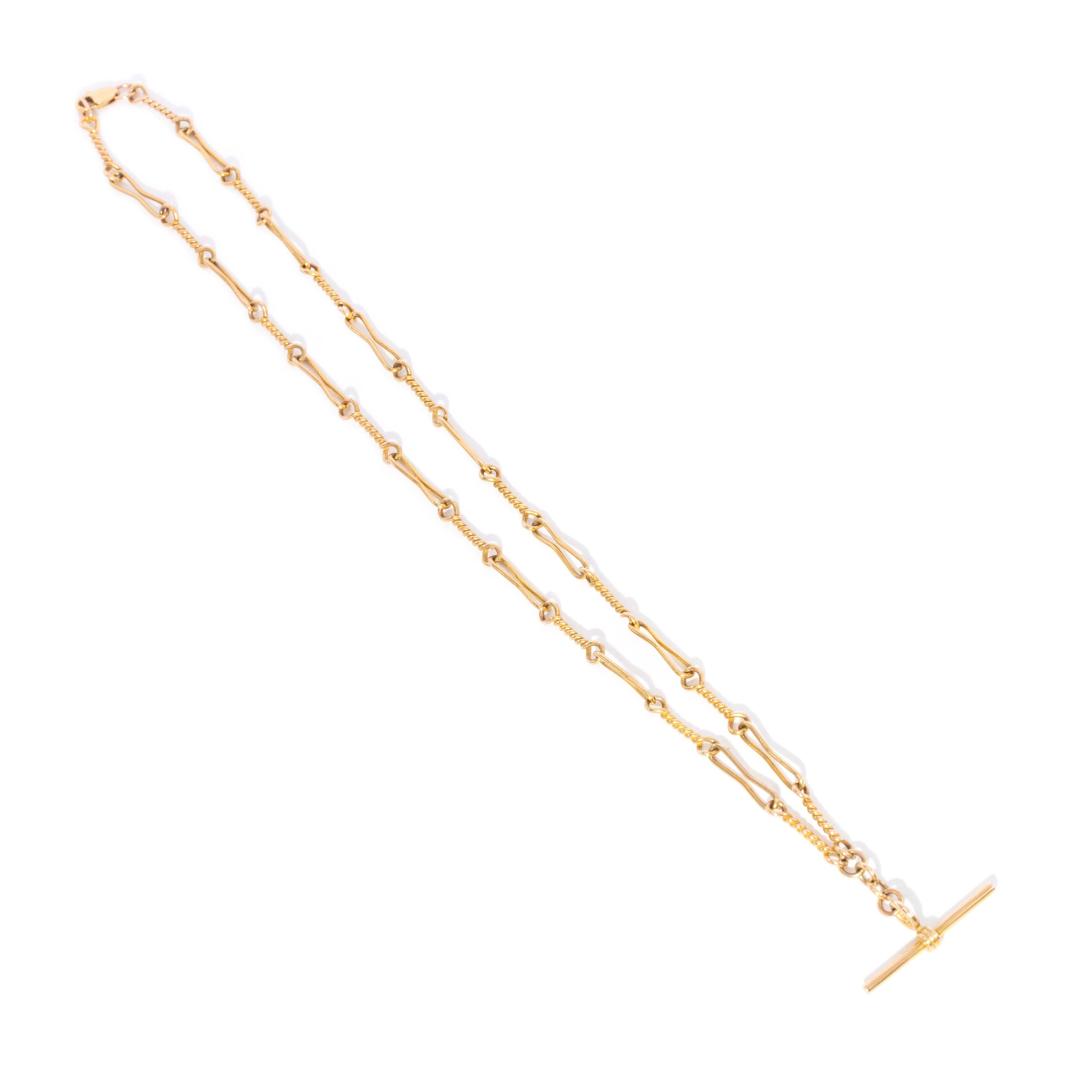Trove Contemporary Figaro Twist Link Fob Chain 9ct Yellow Gold 43cm Long Pendants/Necklaces Imperial Jewellery 