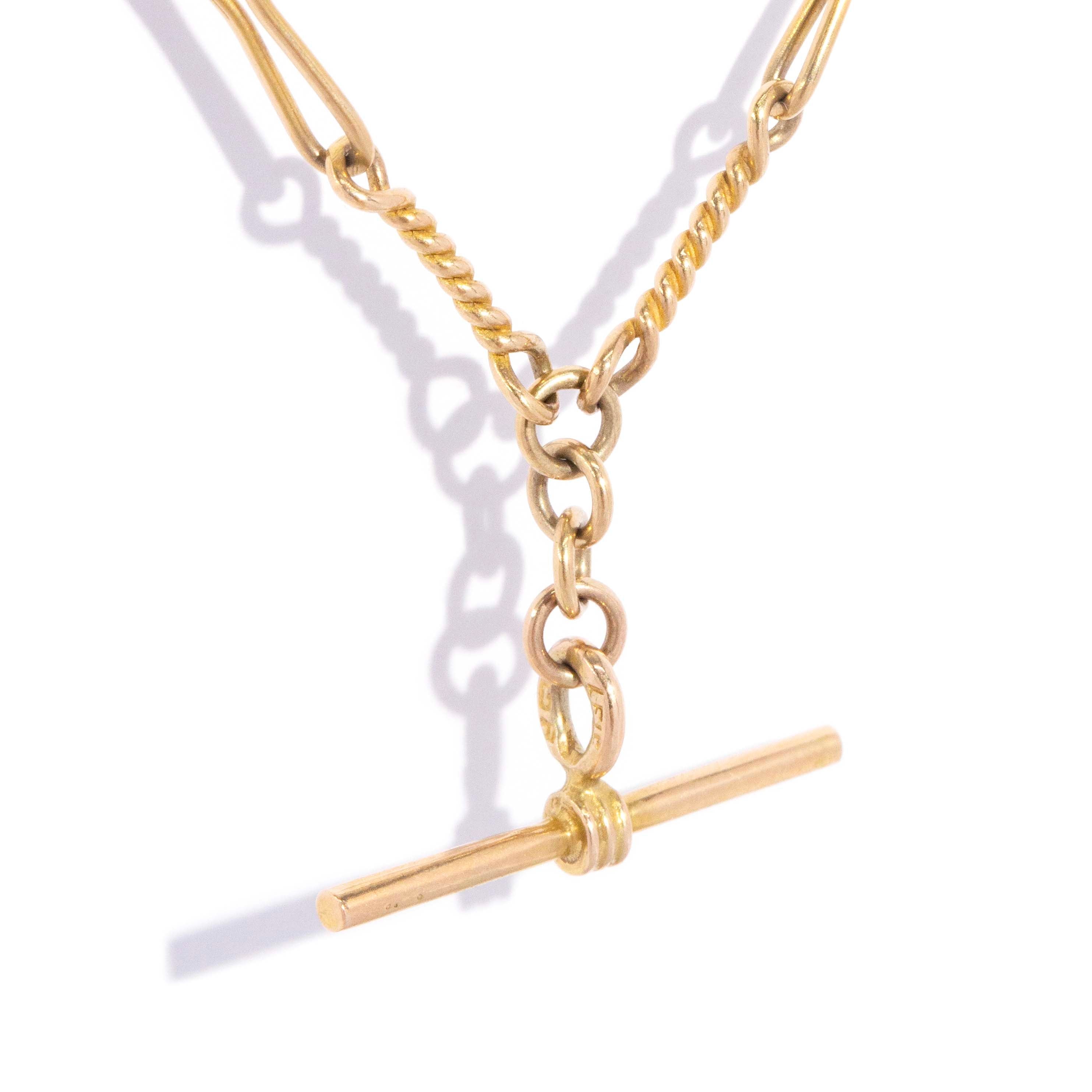 Trove Contemporary Figaro Twist Link Fob Chain 9ct Yellow Gold 43cm Long Pendants/Necklaces Imperial Jewellery 
