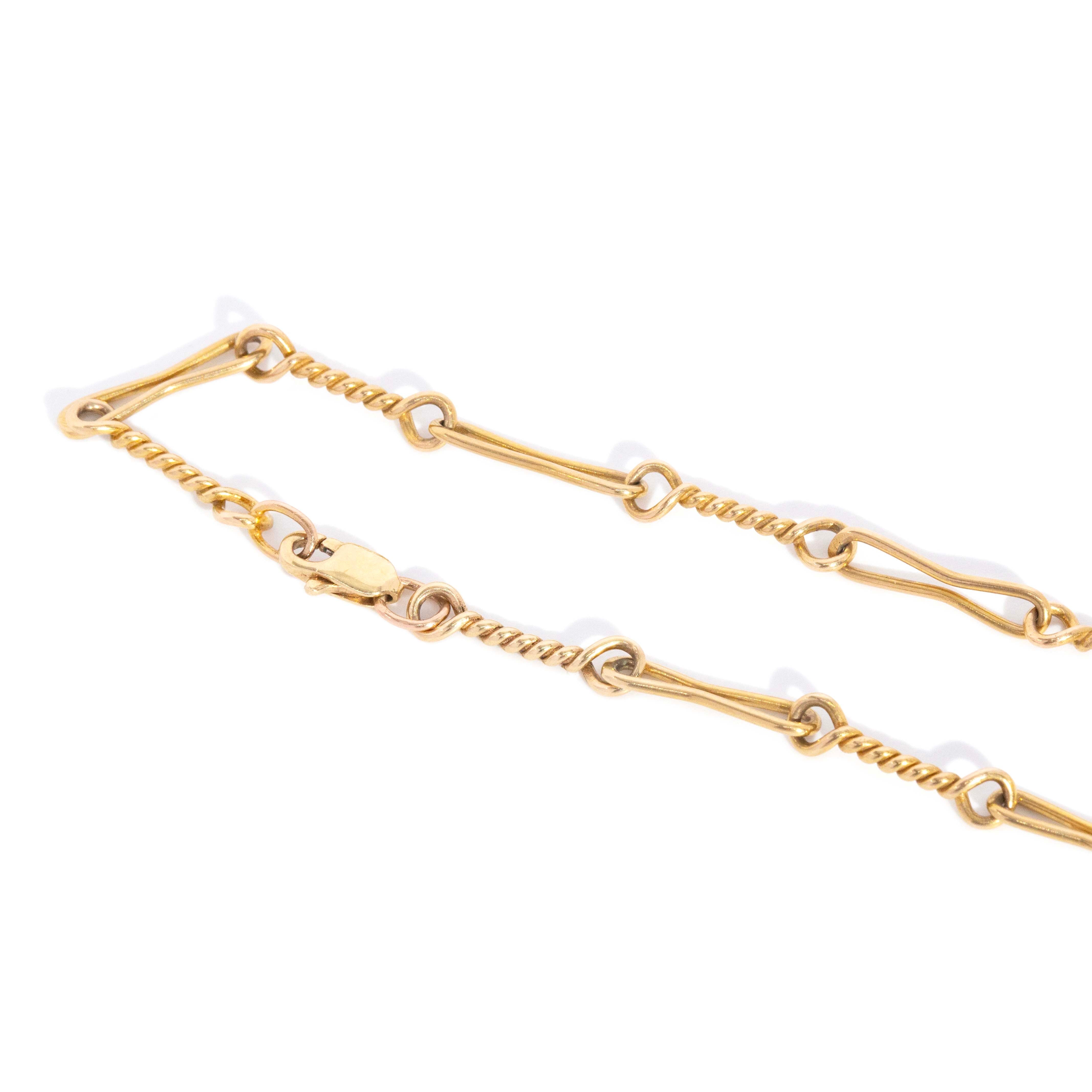 Trove Contemporary Figaro Twist Link Fob Chain 9ct Yellow Gold 43cm Long Pendants/Necklaces Imperial Jewellery 