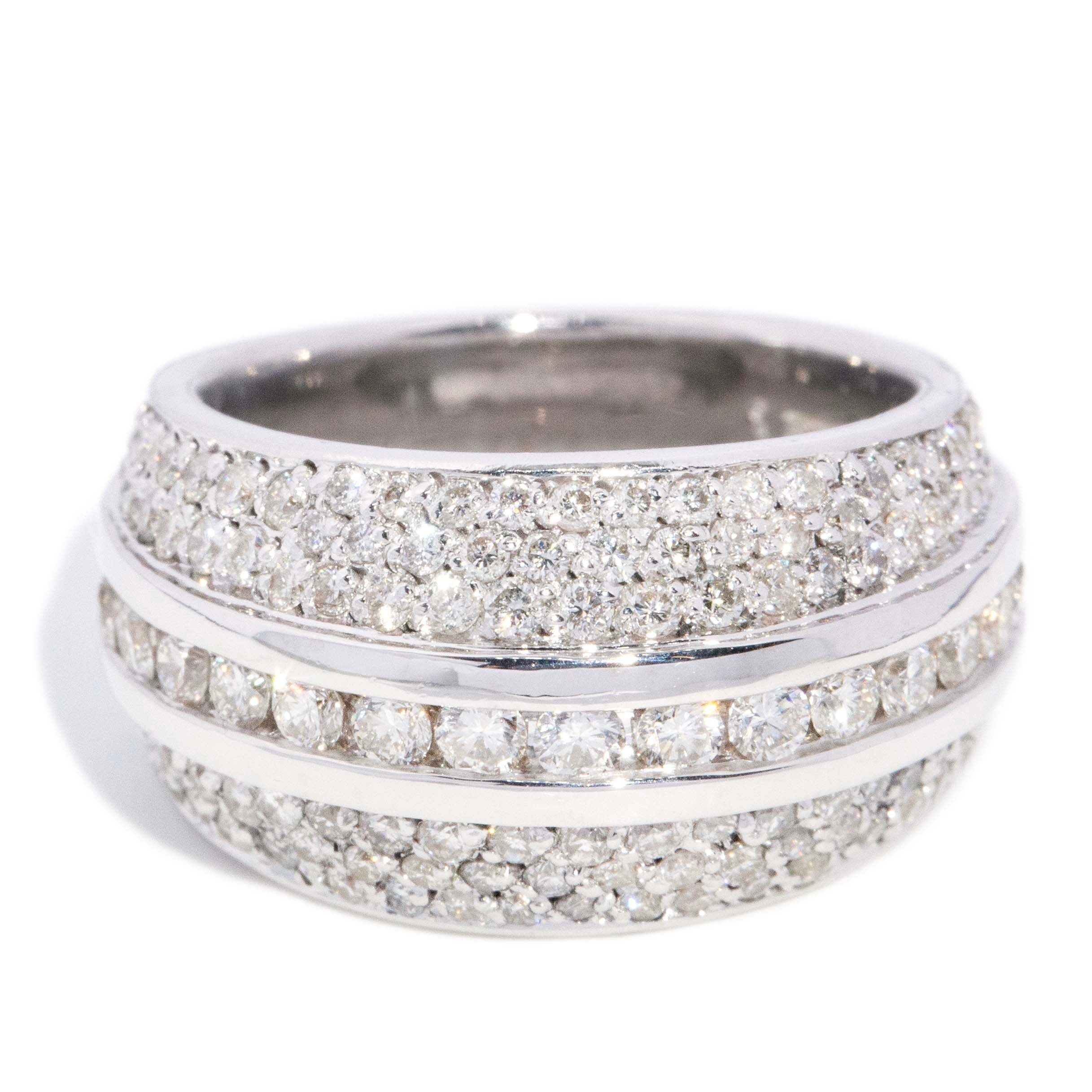Tuscany Pave Diamond Bombe Ring 18ct White Gold Rings Imperial Jewellery 