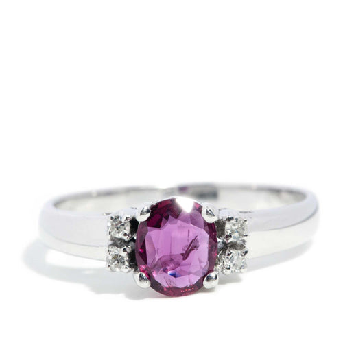 Valentia 1980s Red Ruby & Diamond Ring 14K White Gold