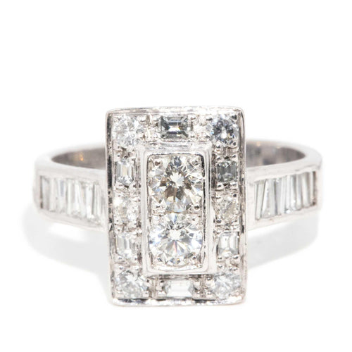 Vesper 1980s Diamond Rectangular Tiered Ring 18K White Gold