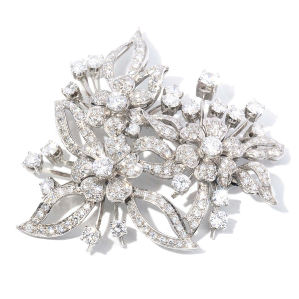Vivienne 1930s Diamond Floral Brooch 14ct White Gold Brooches Imperial Jewellery 
