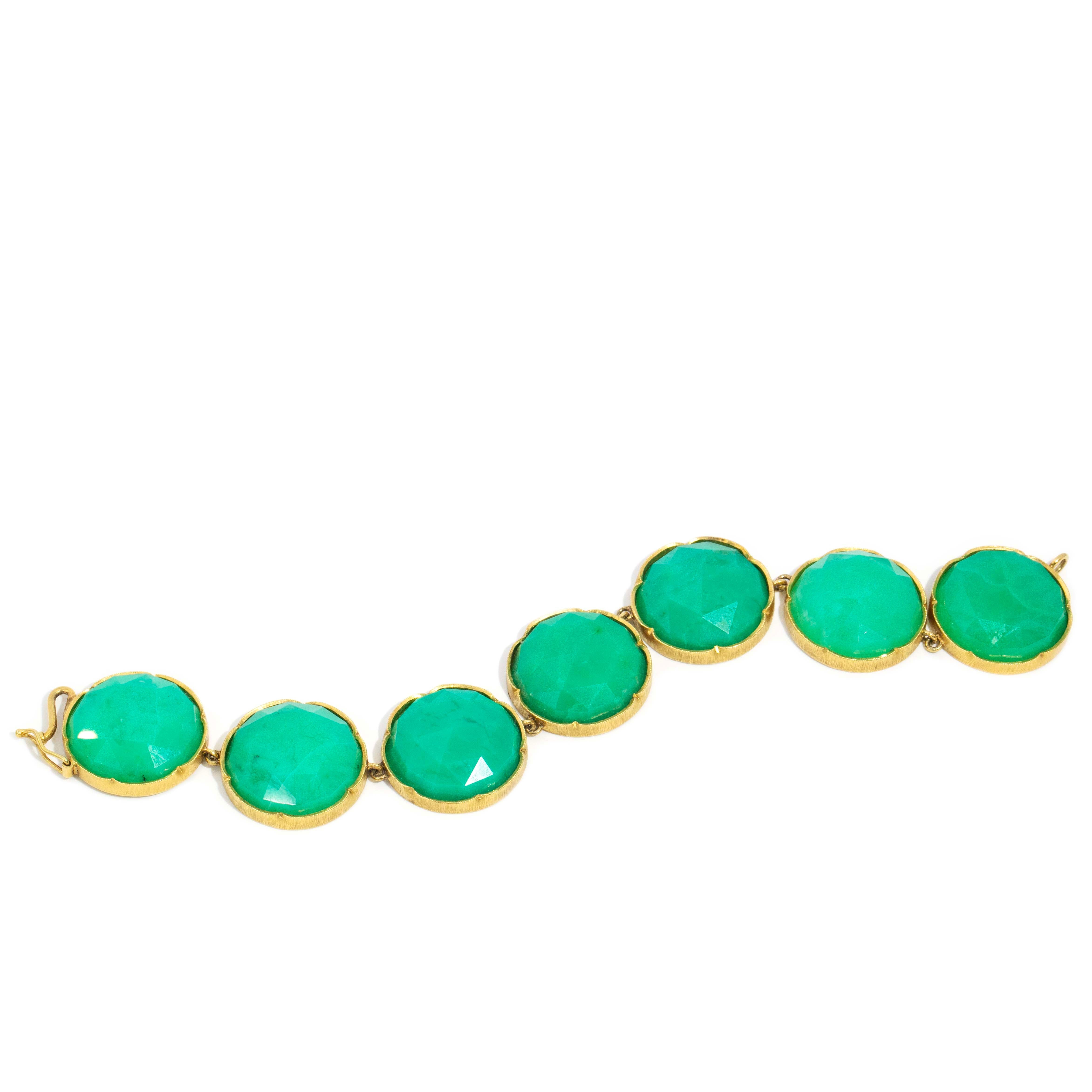 Yelena Faceted Rose Cut Green Chrysoprase Rubover Bracelet 18ct Yellow Gold Bracelets/Bangles Imperial Jewellery 
