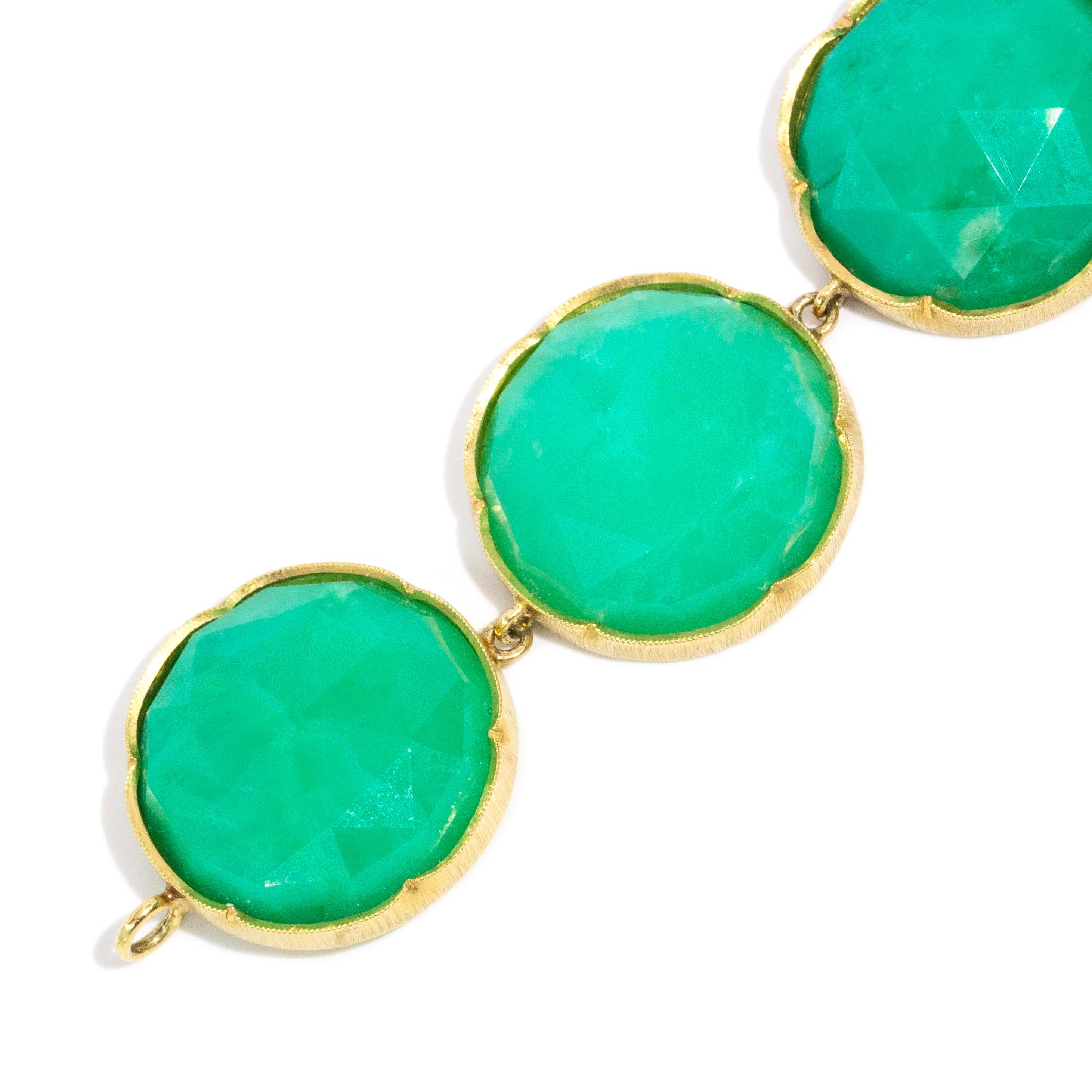 Yelena Faceted Rose Cut Green Chrysoprase Rubover Bracelet 18ct Yellow Gold Bracelets/Bangles Imperial Jewellery 