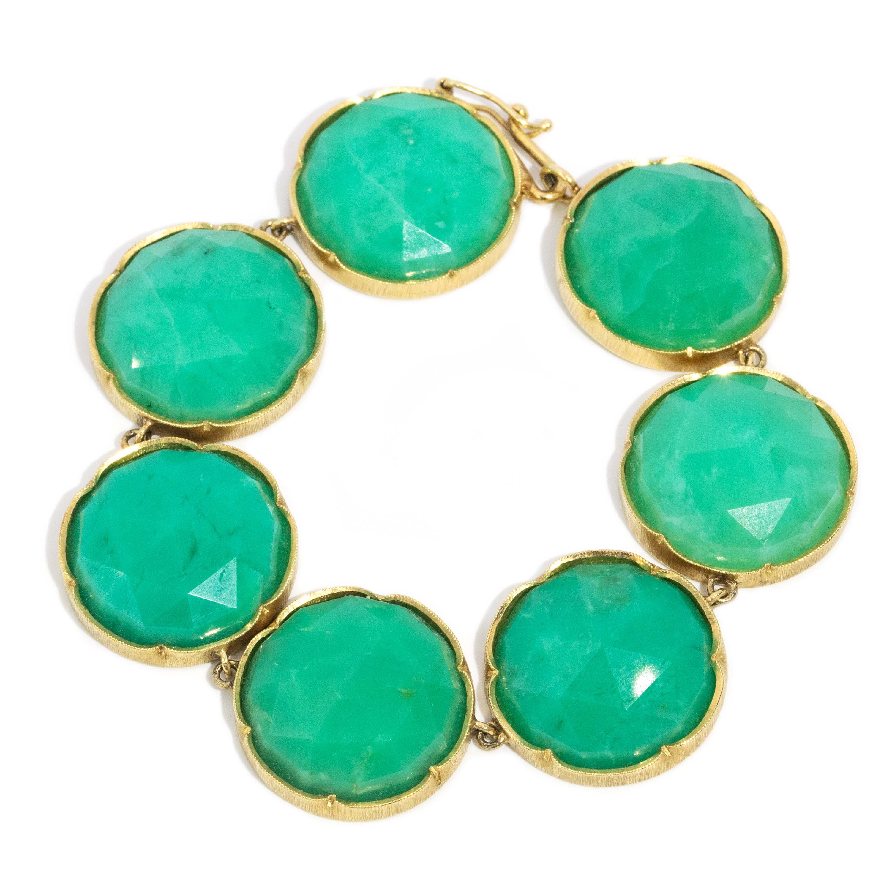 Yelena Faceted Rose Cut Green Chrysoprase Rubover Bracelet 18ct Yellow Gold Bracelets/Bangles Imperial Jewellery 