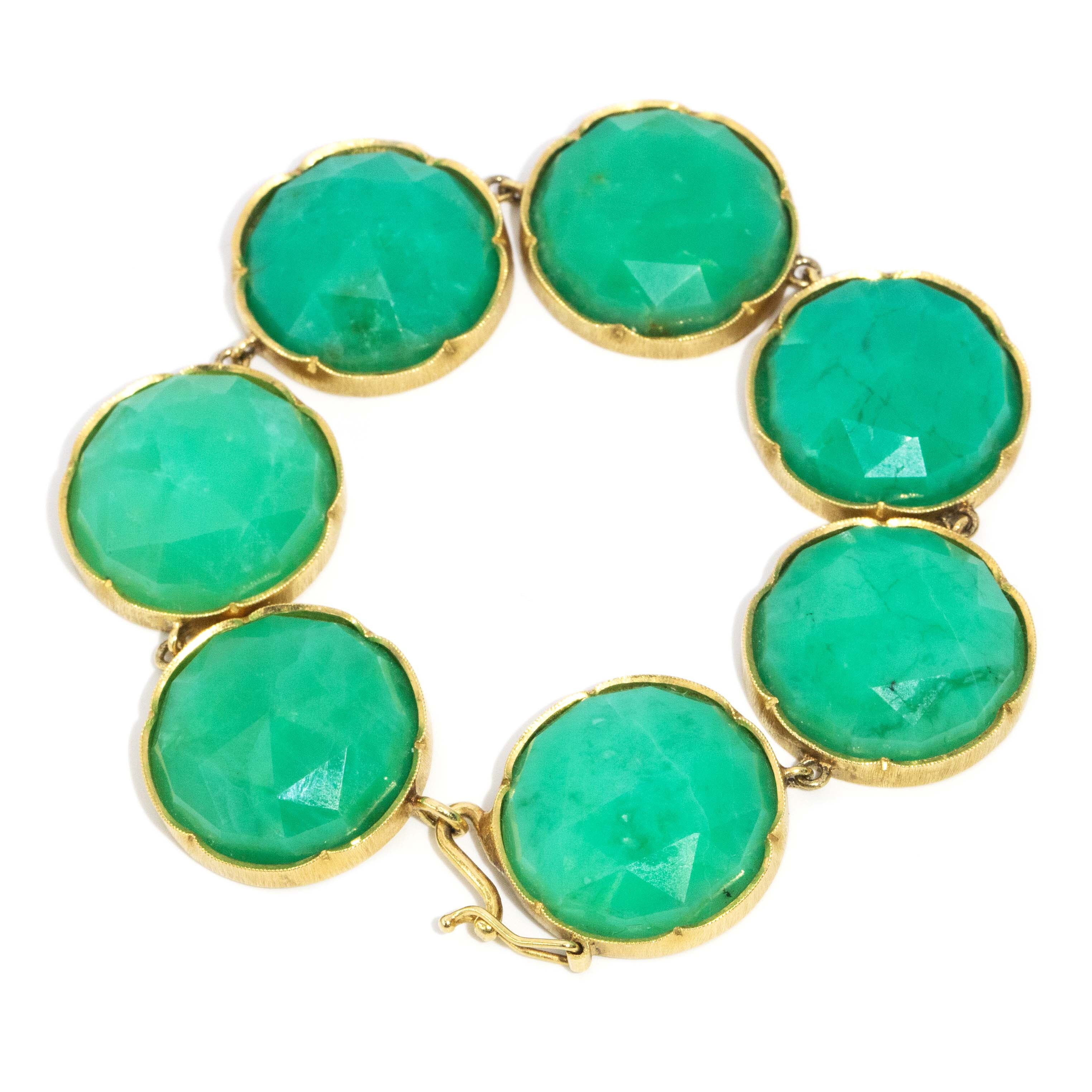 Yelena Faceted Rose Cut Green Chrysoprase Rubover Bracelet 18ct Yellow Gold Bracelets/Bangles Imperial Jewellery 