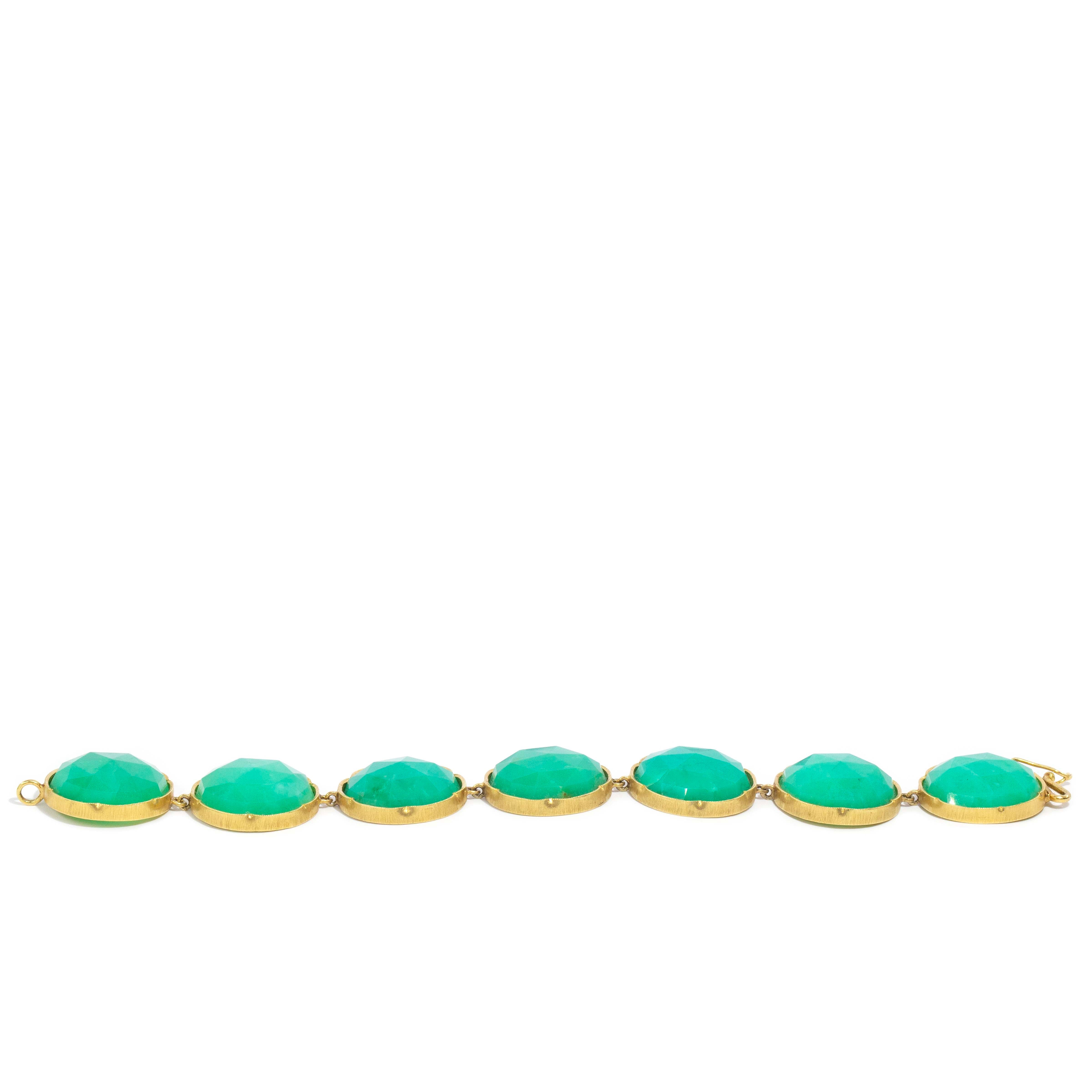 Yelena Faceted Rose Cut Green Chrysoprase Rubover Bracelet 18ct Yellow Gold Bracelets/Bangles Imperial Jewellery 