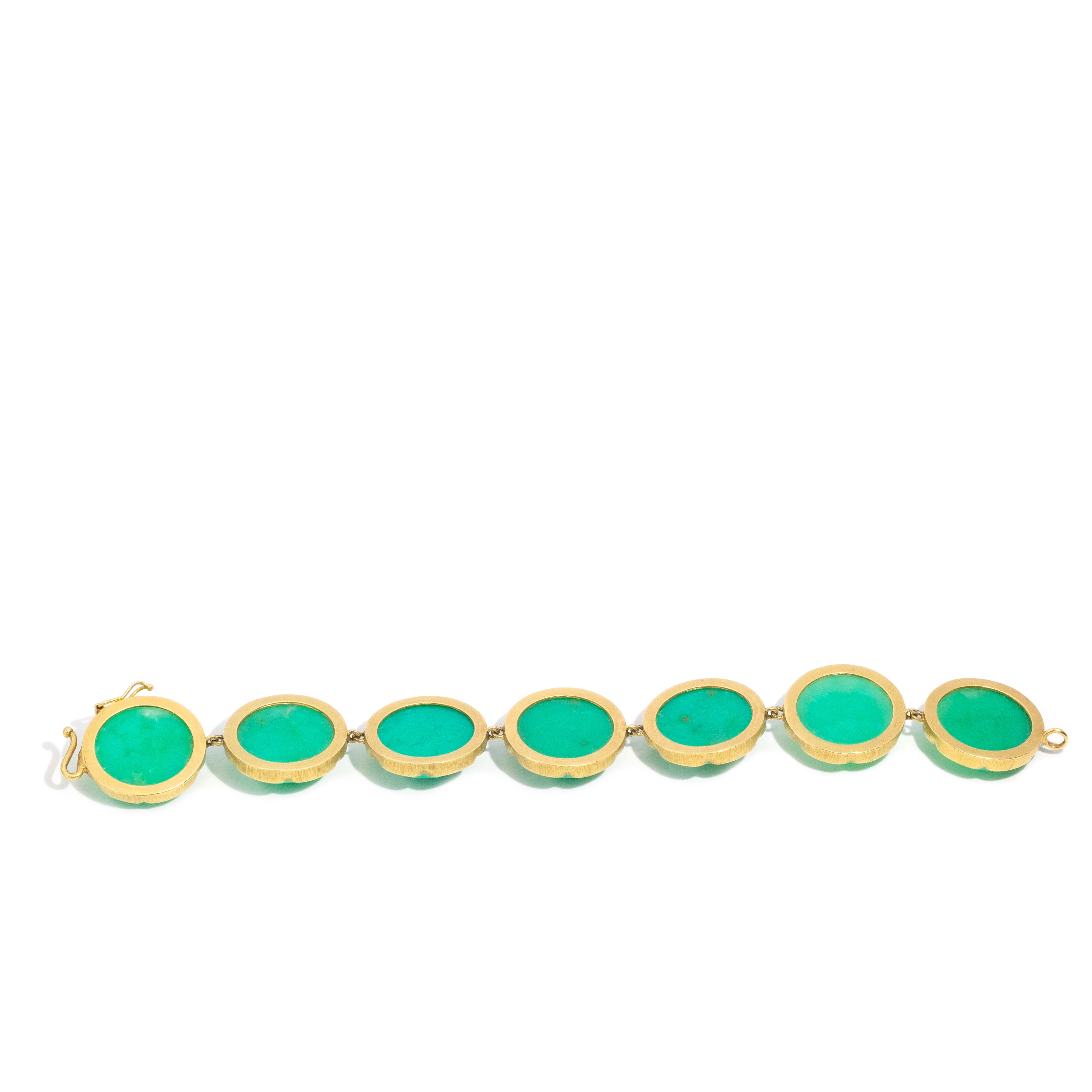 Yelena Faceted Rose Cut Green Chrysoprase Rubover Bracelet 18ct Yellow Gold Bracelets/Bangles Imperial Jewellery 