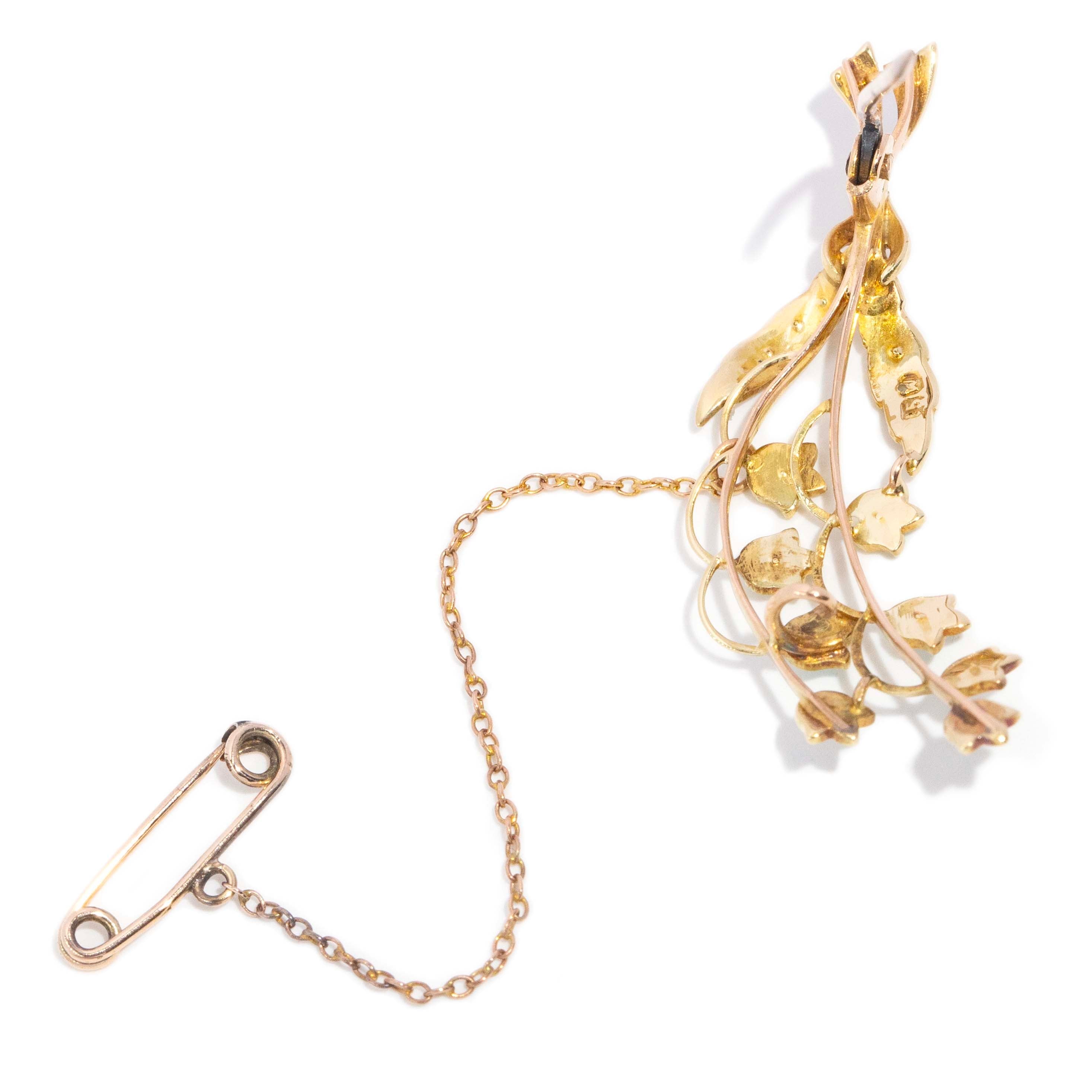 Zahara Turquoise & Pearl Bouquet Brooch 15K Yellow Gold Brooches Imperial Jewellery 