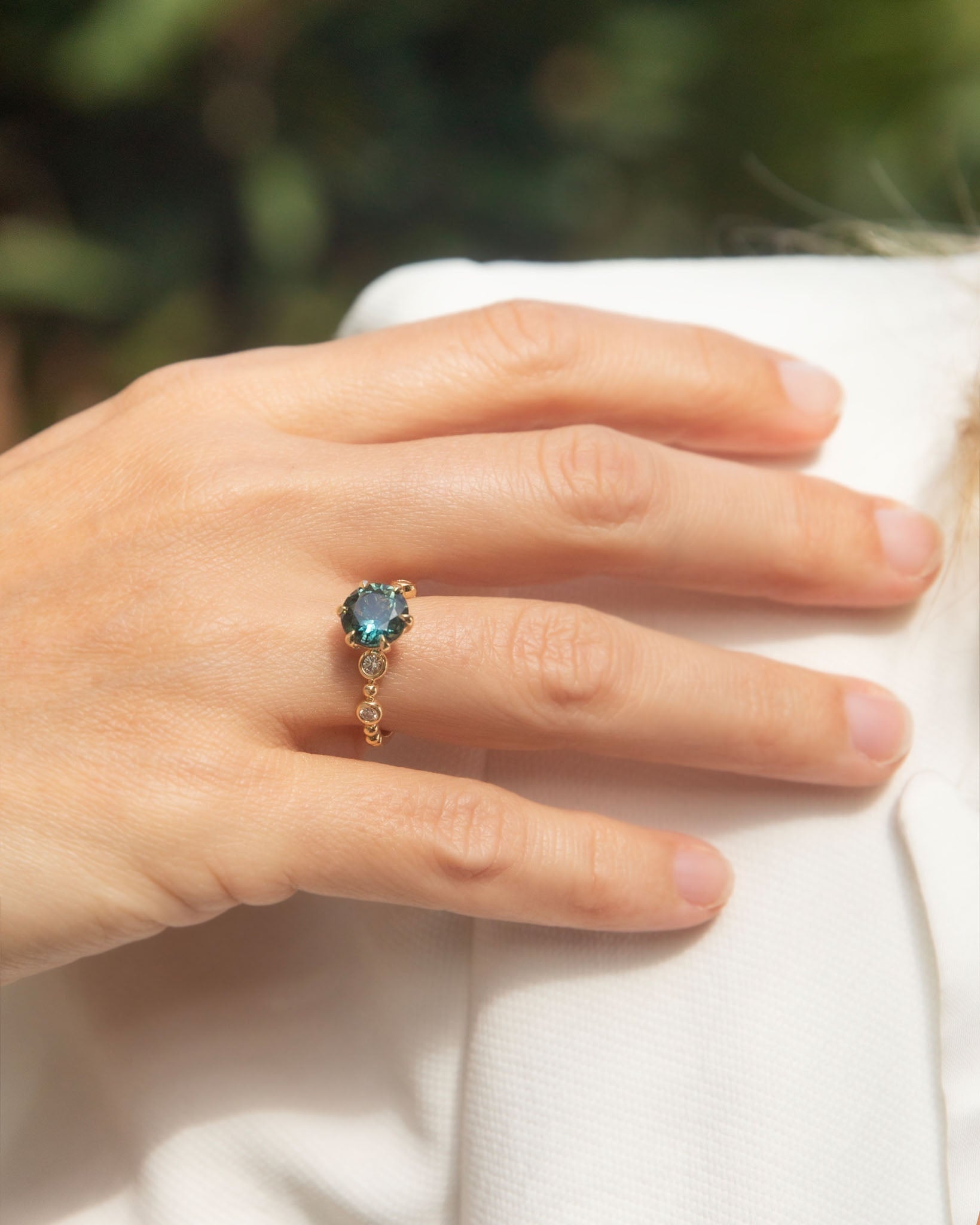 Zarida Parti Sapphire & Diamond Beaded Ring 18K Yellow Gold Rings Anthology Jewellers 