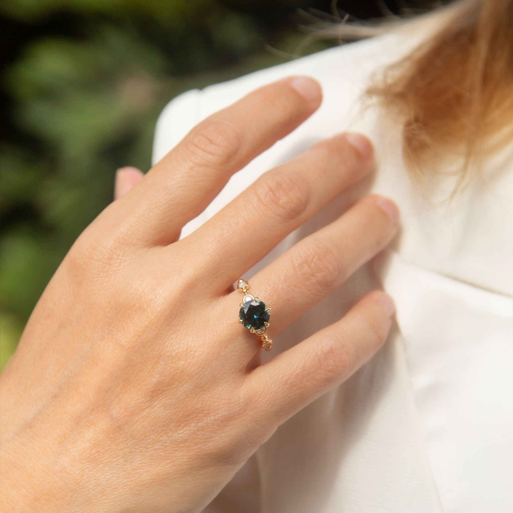 Zarida Parti Sapphire & Diamond Beaded Ring 18K Yellow Gold Rings Anthology Jewellers 