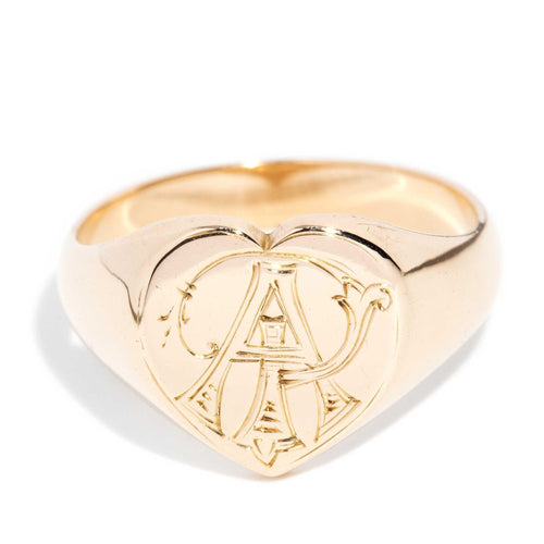 Zayan 1930s Monogram Heart Signet Ring 15K Rose Gold