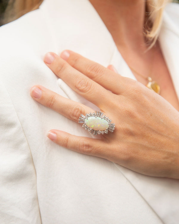 Zoey 1980s Opal & Diamond Cocktail Ring 18K Two Tone Gold Rings Anthology Jewellers 