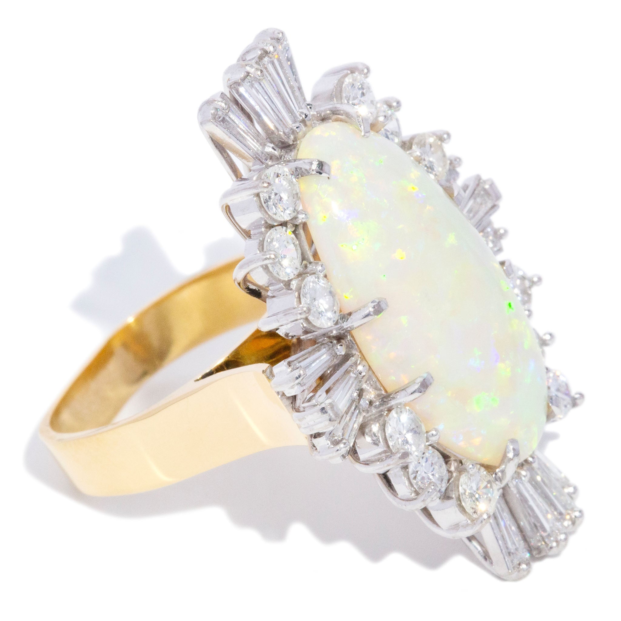 Zoey 1980s Opal & Diamond Cocktail Ring 18K Two Tone Gold Rings Anthology Jewellers 