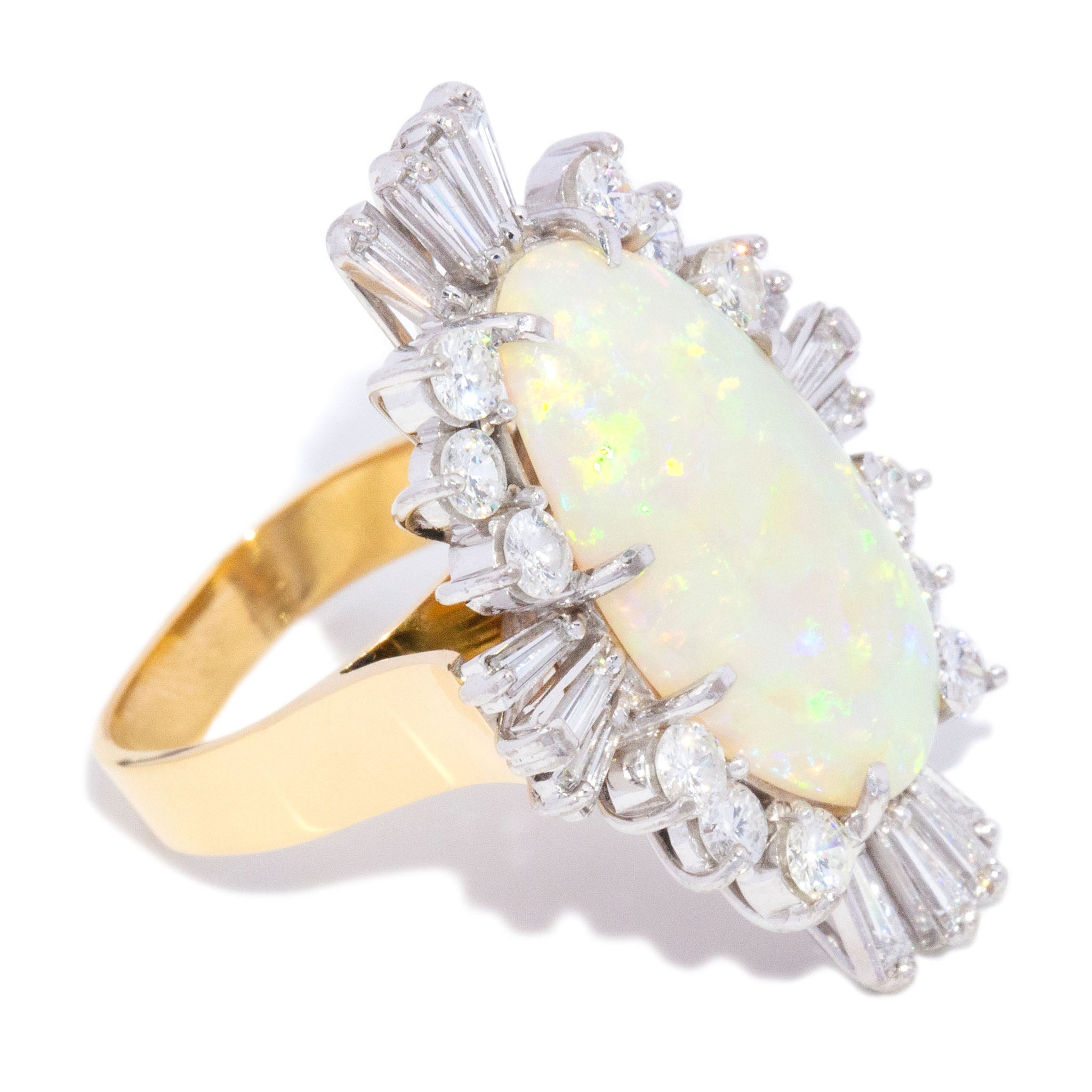 Zoey 1980s Opal & Diamond Cocktail Ring 18K Two Tone Gold Rings Anthology Jewellers 
